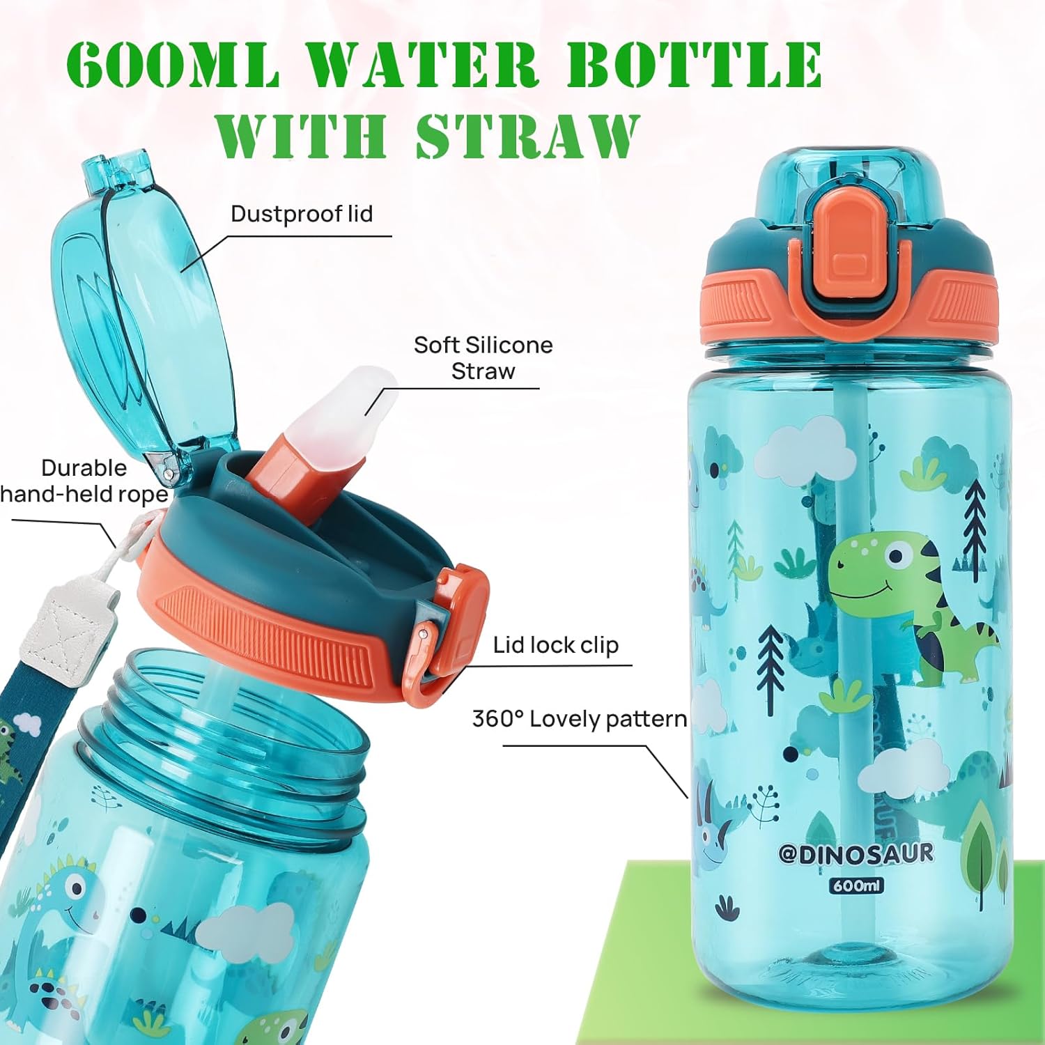 Thumbnail 1 de SUPPRUI Trinkflasche Kinder 600 ml – BPA-freier Tritan, Auslaufsicherer Strohhalm, Blue Whale
