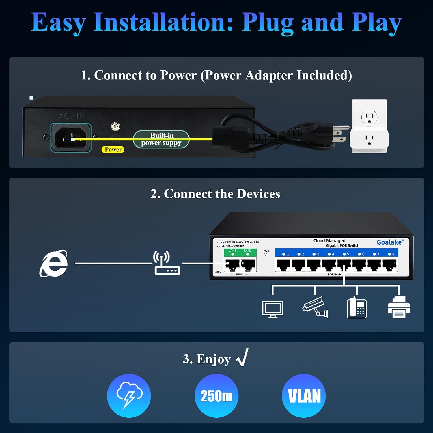 Thumbnail 5 de Goalake 10-Port Gigabit PoE+ Cloud Managed Switch