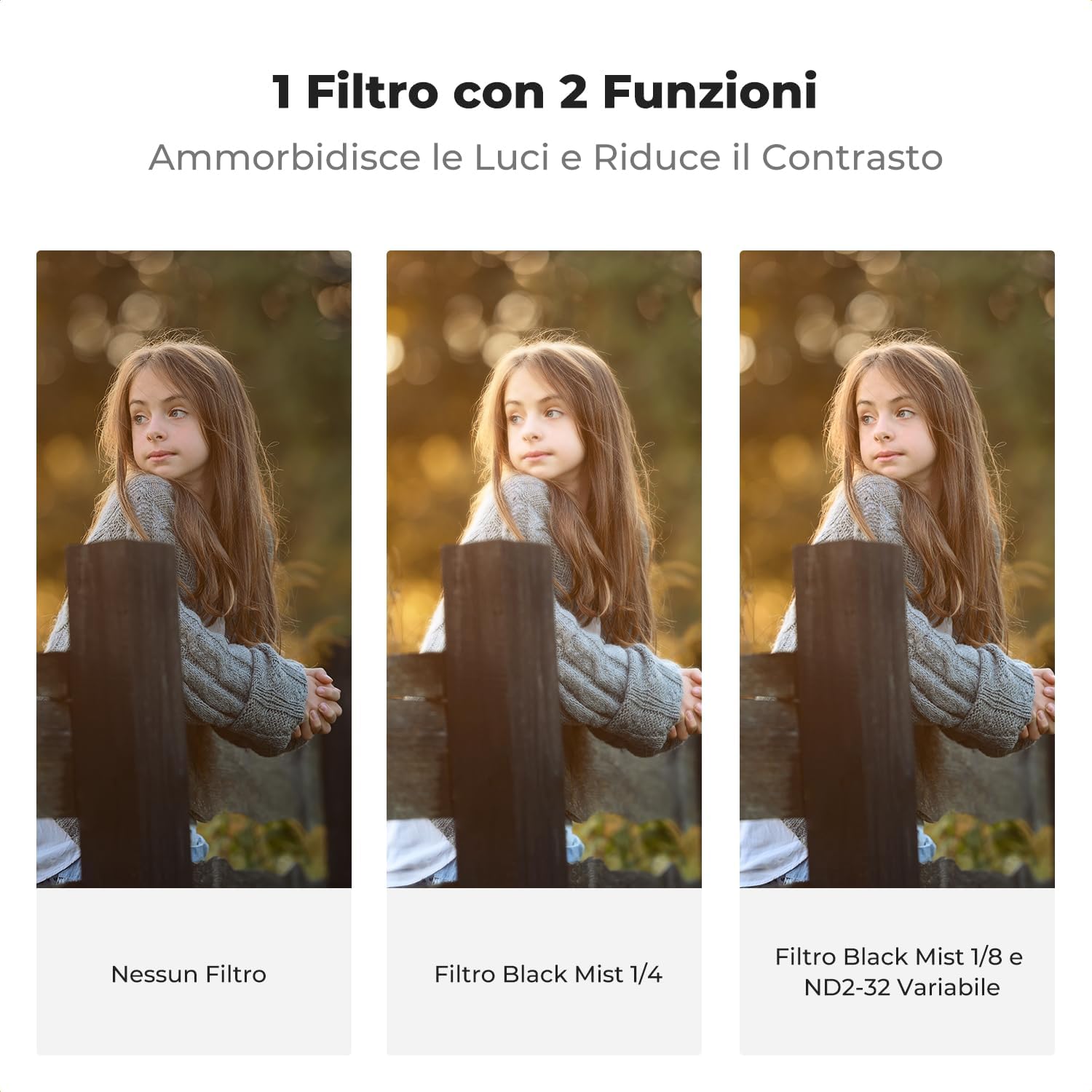 Detalle de K&F CONCEPT 2 in 1 Filtro Black-Mist 1/8 & Variabile ND2-32 (5 stop) 49 mm
