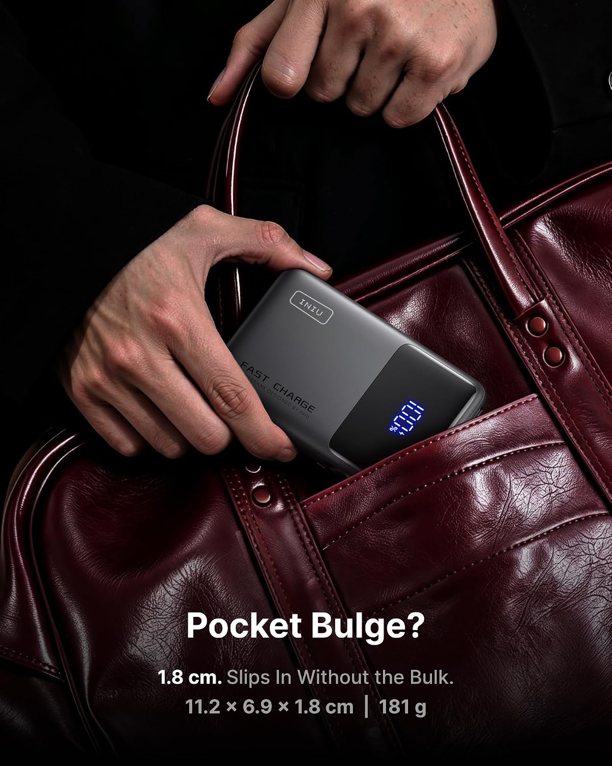 Detalle 2 de INIU P55L 10,000mAh Power Bank, 45W Fast Charging and Built-in USB-C Cable
