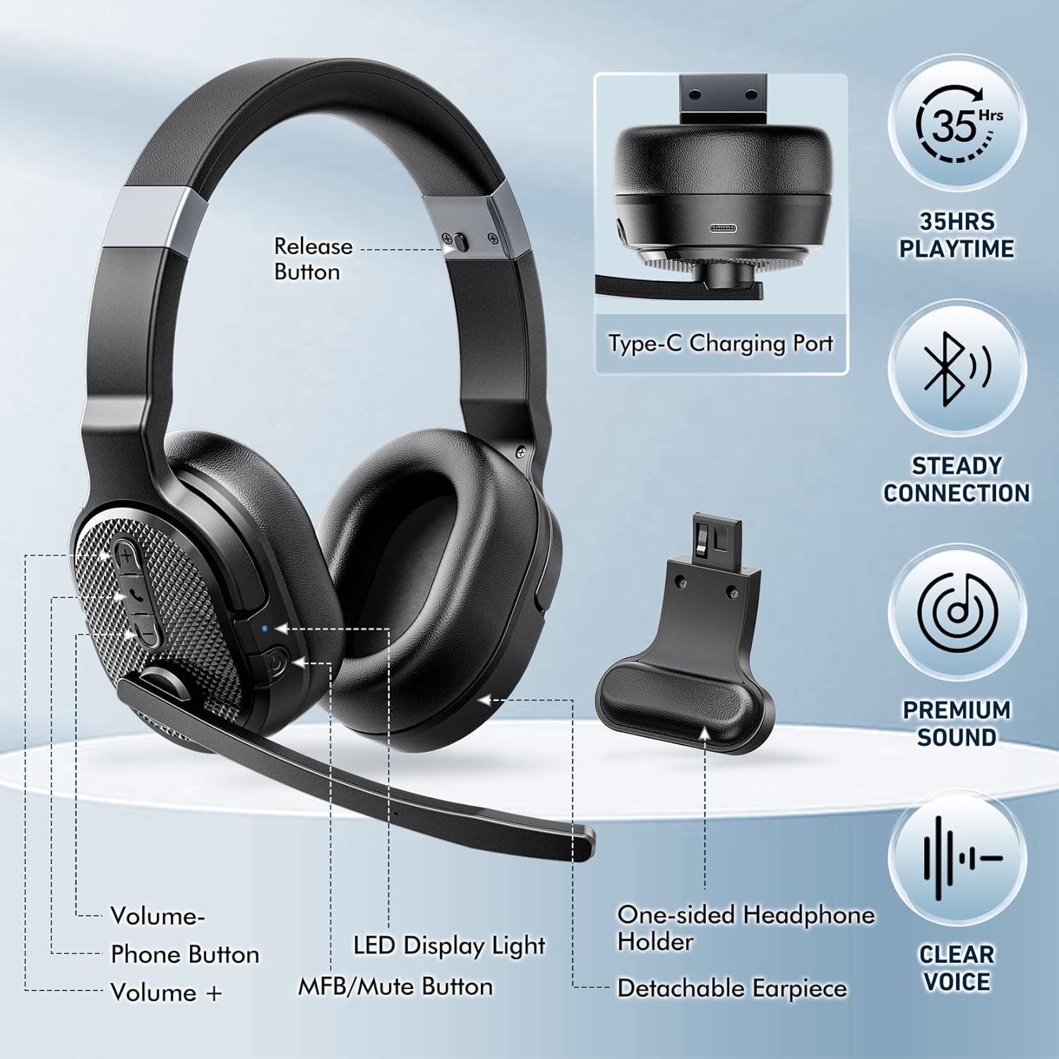 Thumbnail 6 de COSMUSIS Trucker Bluetooth Headset noise-canceling