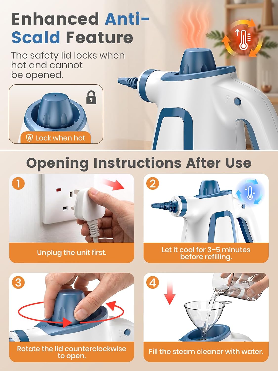 Detalle de Handheld Steam Cleaner 1050W Pressurised Steam Cleaner with 9 Accessories