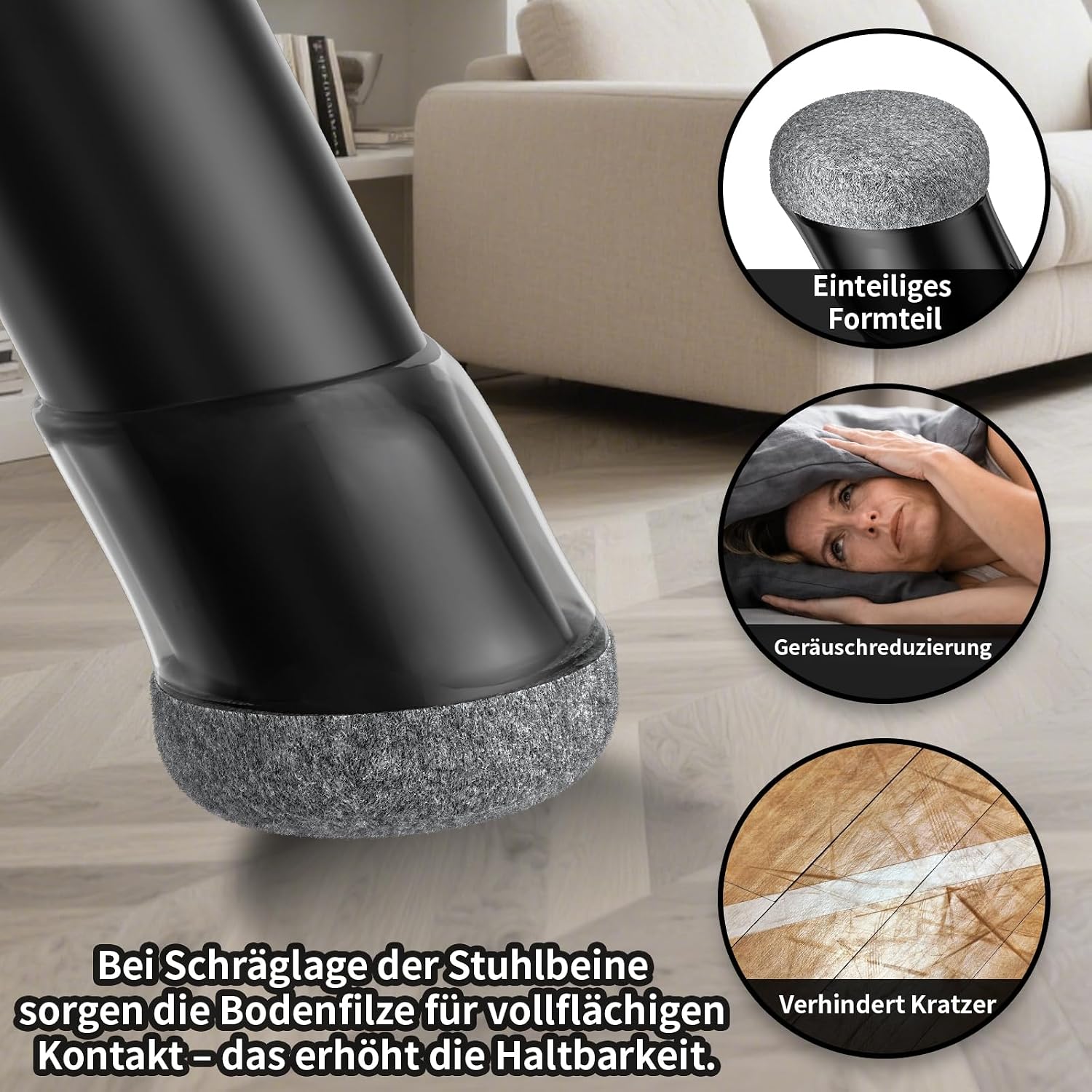 Thumbnail 3 de MAYZOLOP 16 Stück Stuhlbeinkappen für schräge Stuhlbeine (Ø26–33 mm) mit grauem Filz