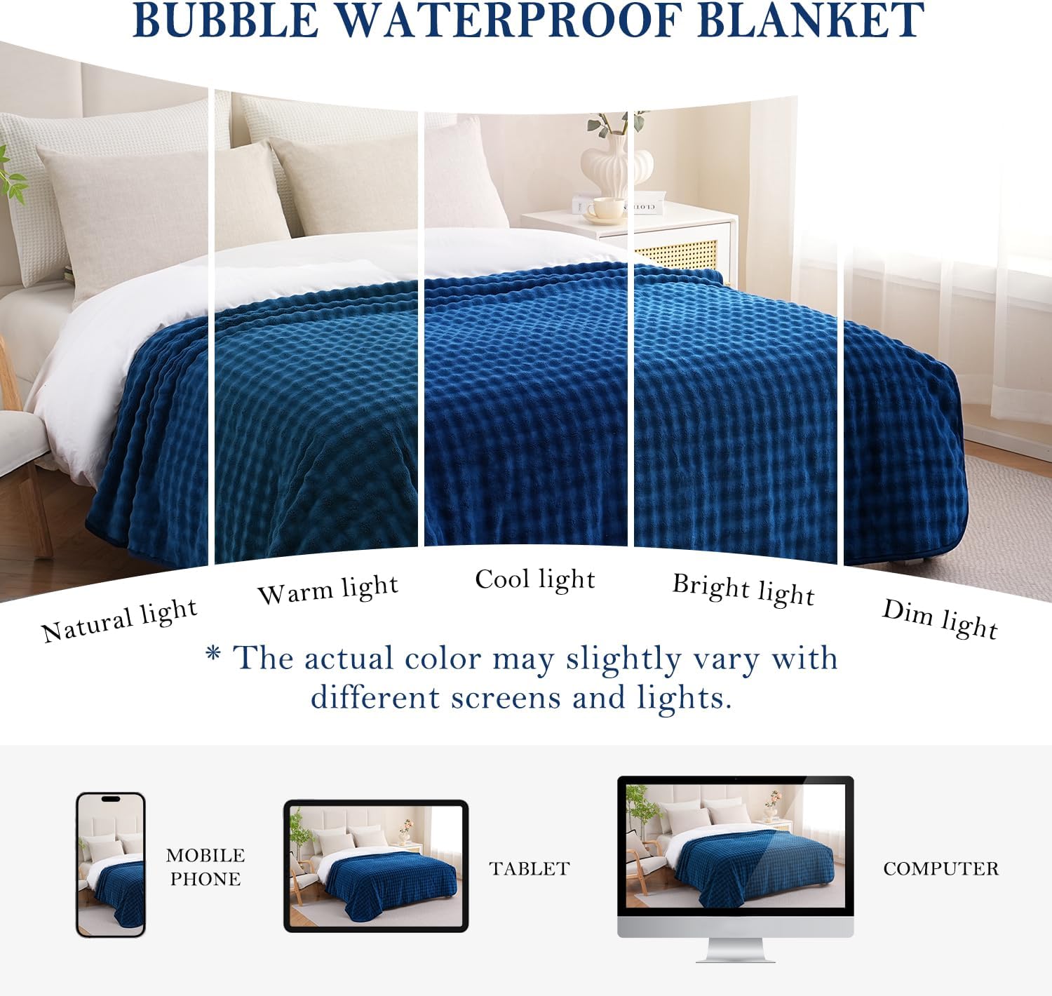 Thumbnail 6 de Yaning waterproof blanket for bed, couch, sofa and car (152x203cm) – navy blue