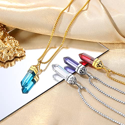 Detalle 2 de Bestyle collar de piedra hexagonal con colgante natural granate de enero (acero inoxidable 316L)