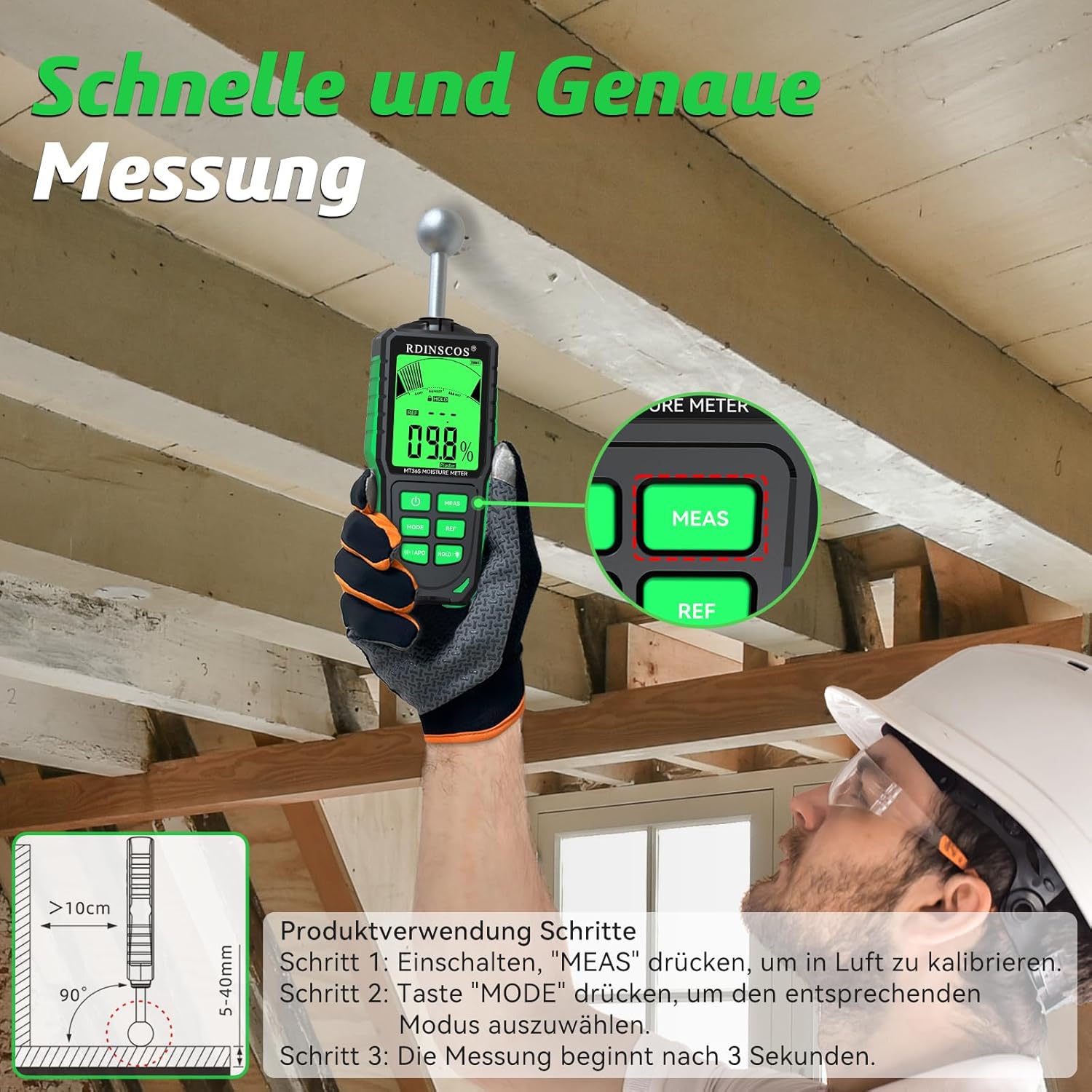 Thumbnail 2 de RDINSCOS Feuchtigkeitsmessgerät für Wände MT36S (zerstörungsfrei, 3‑Farb‑Anzeige)