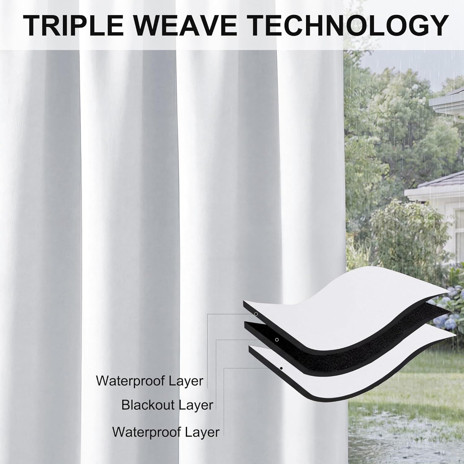 Thumbnail 5 de RYB HOME Outdoor Patio Curtains (Blackout Privacy & Insulating Panel) – Grayish White, 100 W x 95 L, 1 Panel