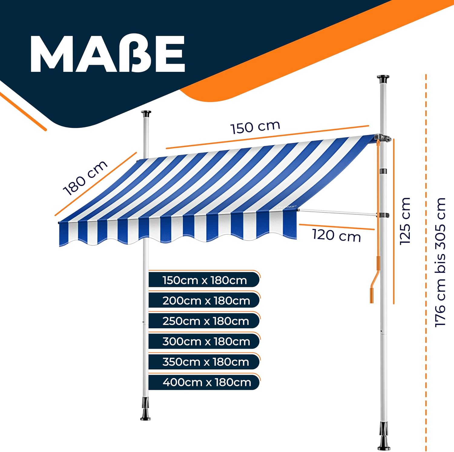 Detalle de KESSER® Klemmmarkise mit Handkurbel für Balkon – 250 cm Breite