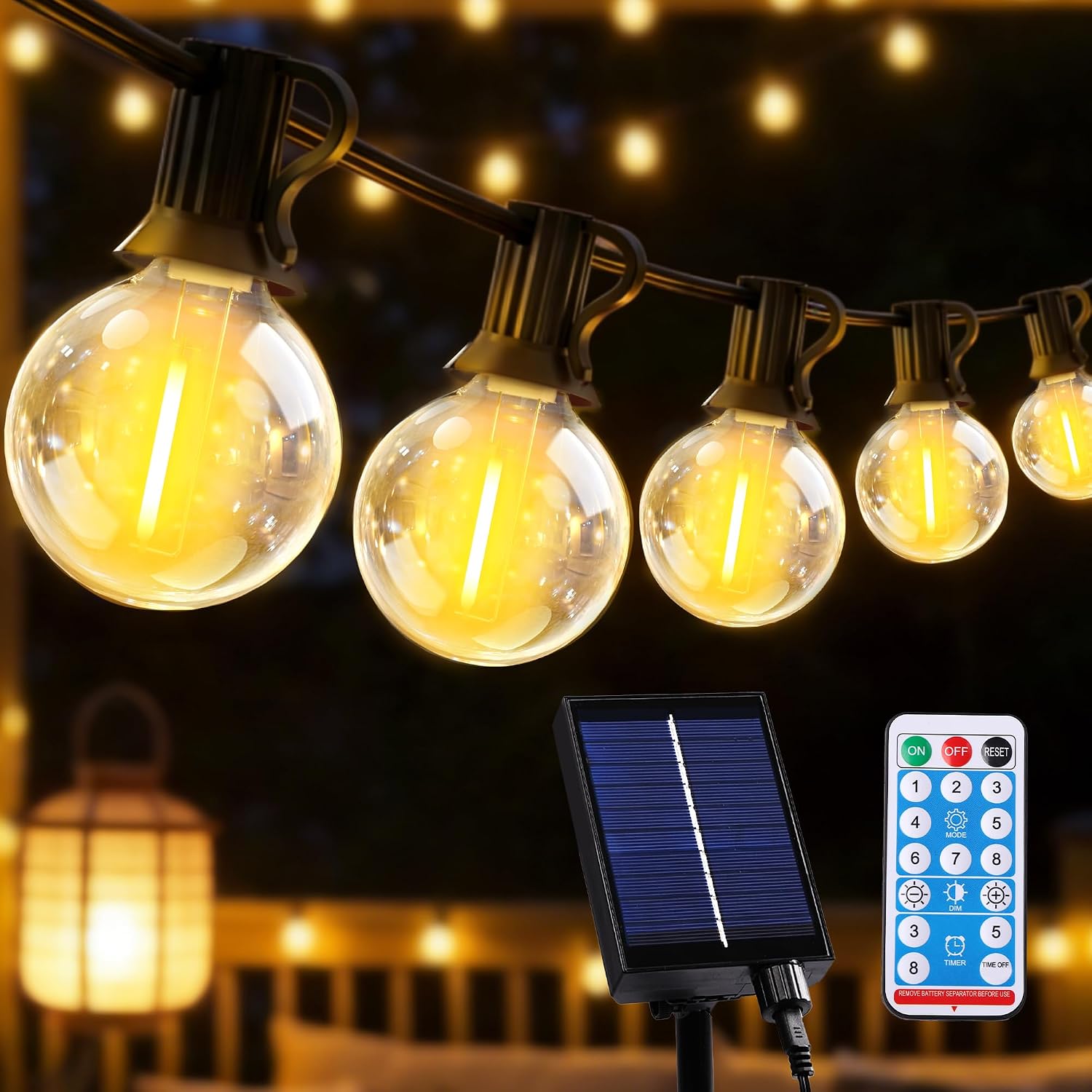 Detalle de Qxmcov Catena Luminosa Esterno Solare 10 m con 15+1 LED G40, IP44, Telecomando