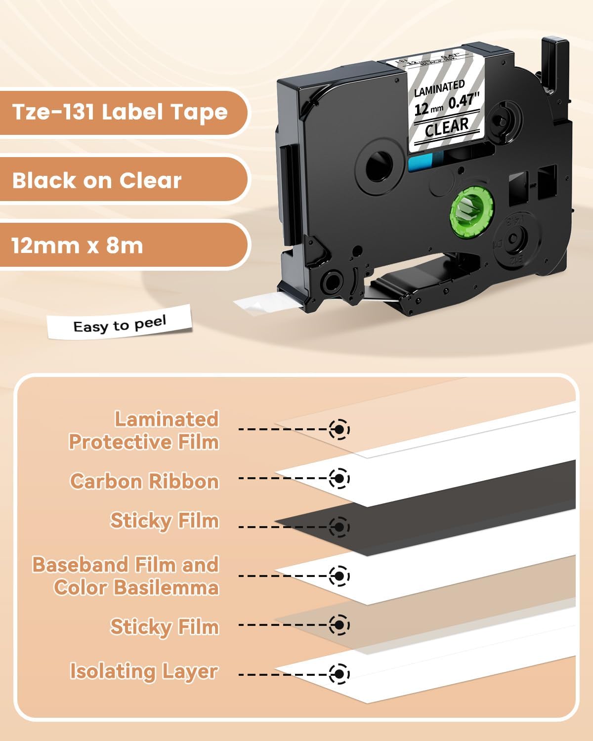 Detalle de TZe-131 12 mm Transparentes Band von Upwinning
