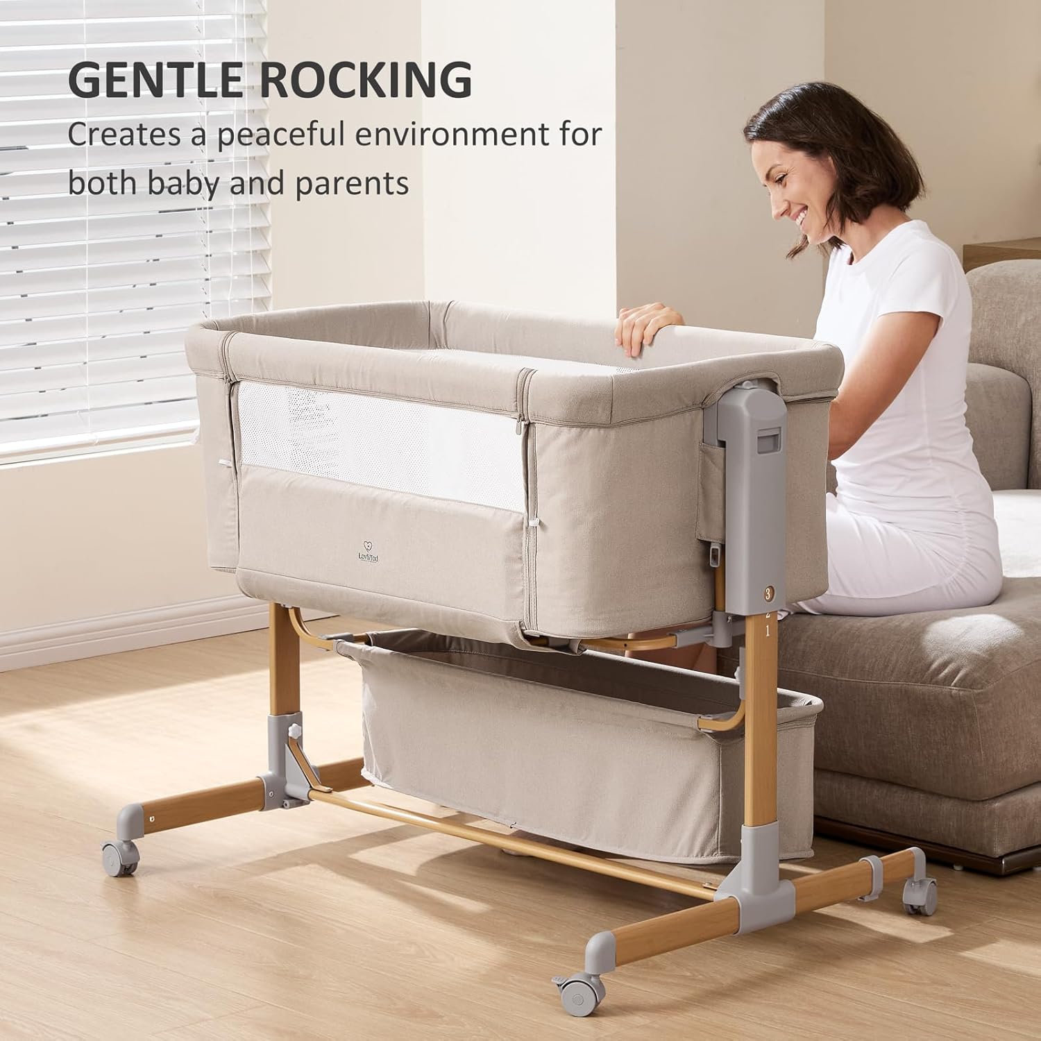 Thumbnail 6 de 3 in 1 Baby Bassinet (Rocking + Bedside Sleeper) with 6-Height Adjustment, Breathable Mesh & Storage Basket
