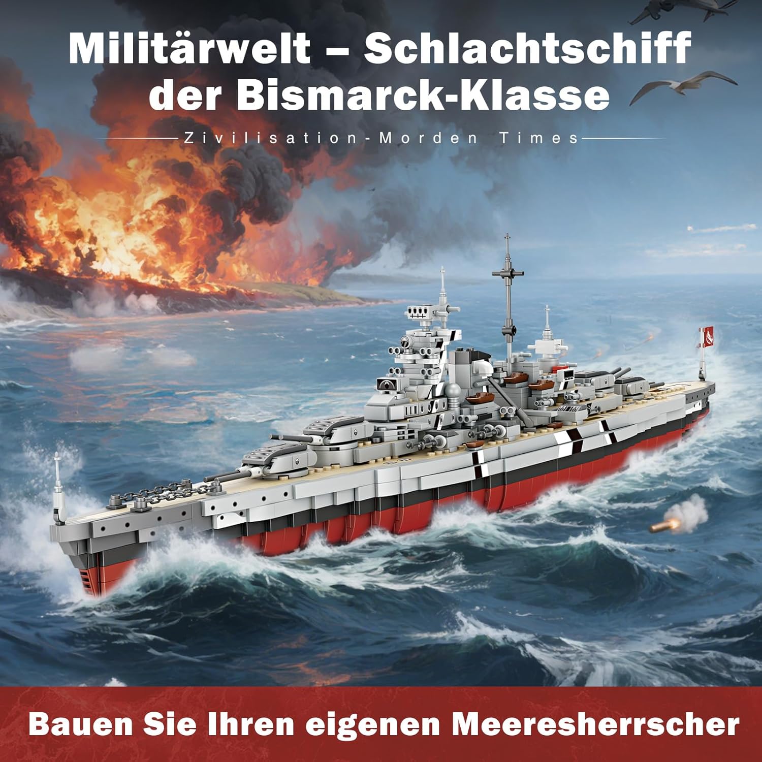 Thumbnail 1 de JMBricklayer 60132 Bismarck, set di costruzione nave da battaglia per adulti (2081 pezzi) con base espositiva