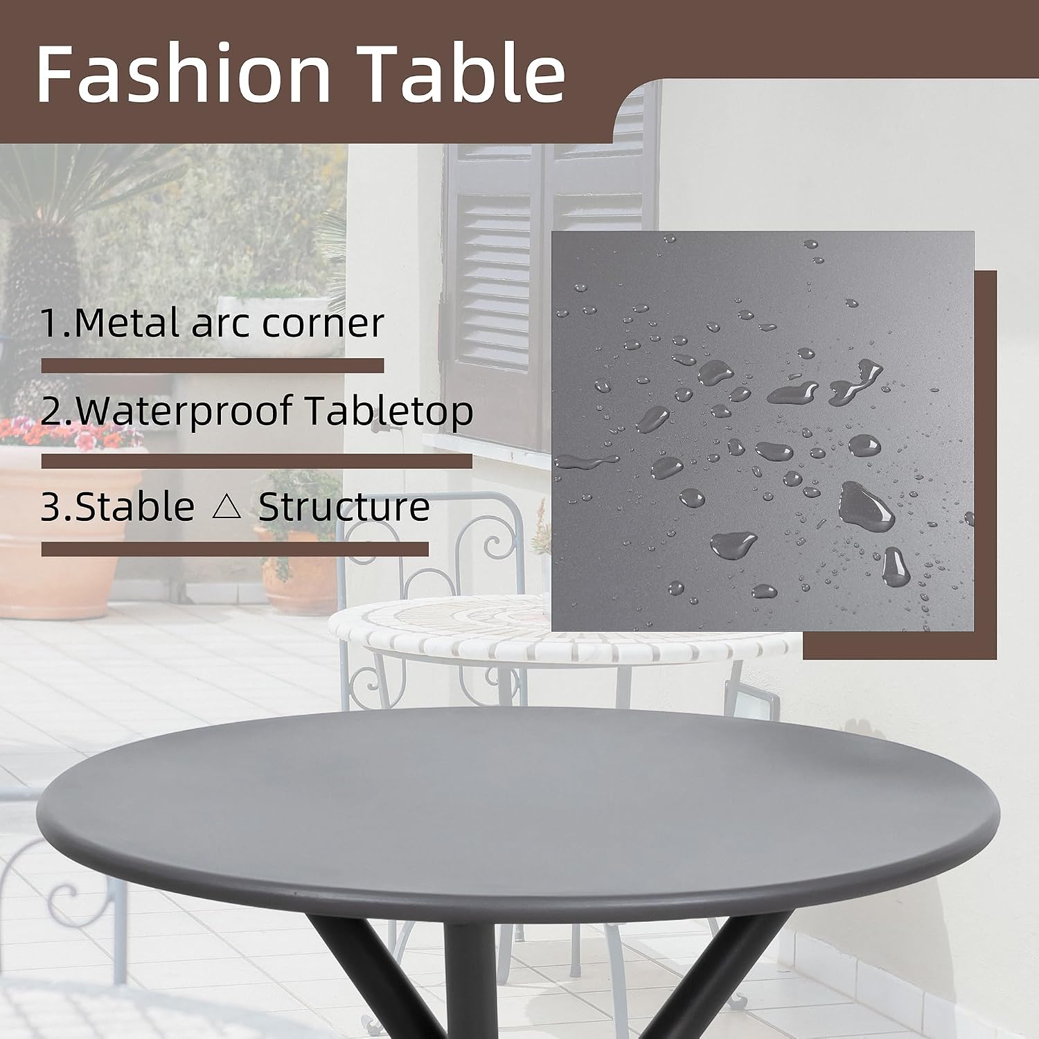 Detalle 2 de Shintenchi 3-Piece Patio Bistro Set with Textilene Chairs and Steel Frame