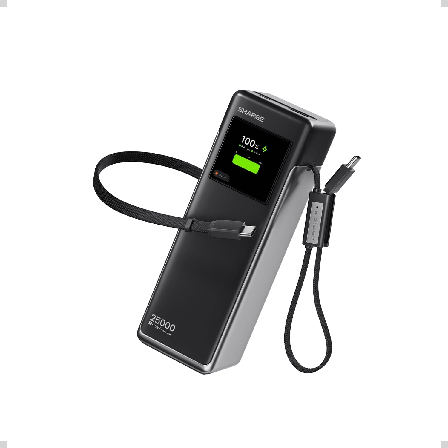 Detalle de Sharge Power Bank Portatile HyperTower 170W – Caricatore rapido 25000mAh con cavi USB-C integrati