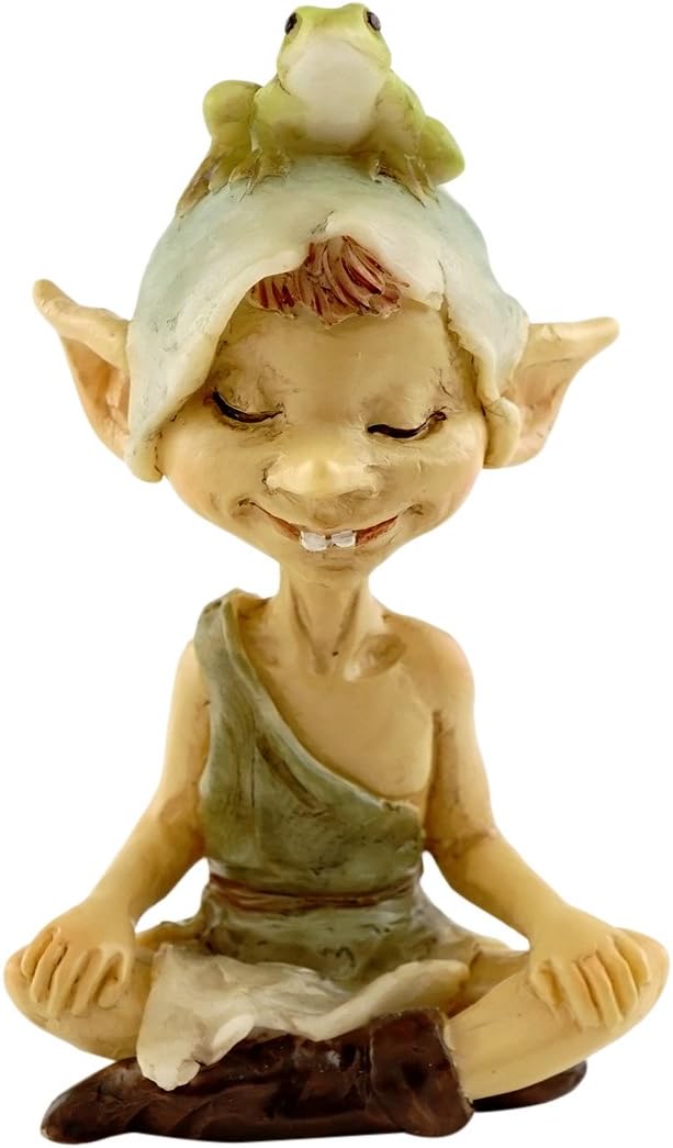 Detalle de Top Collection Statuetta da giardino Pixie meditazione con rana – miniatura in resina, dipinta a mano