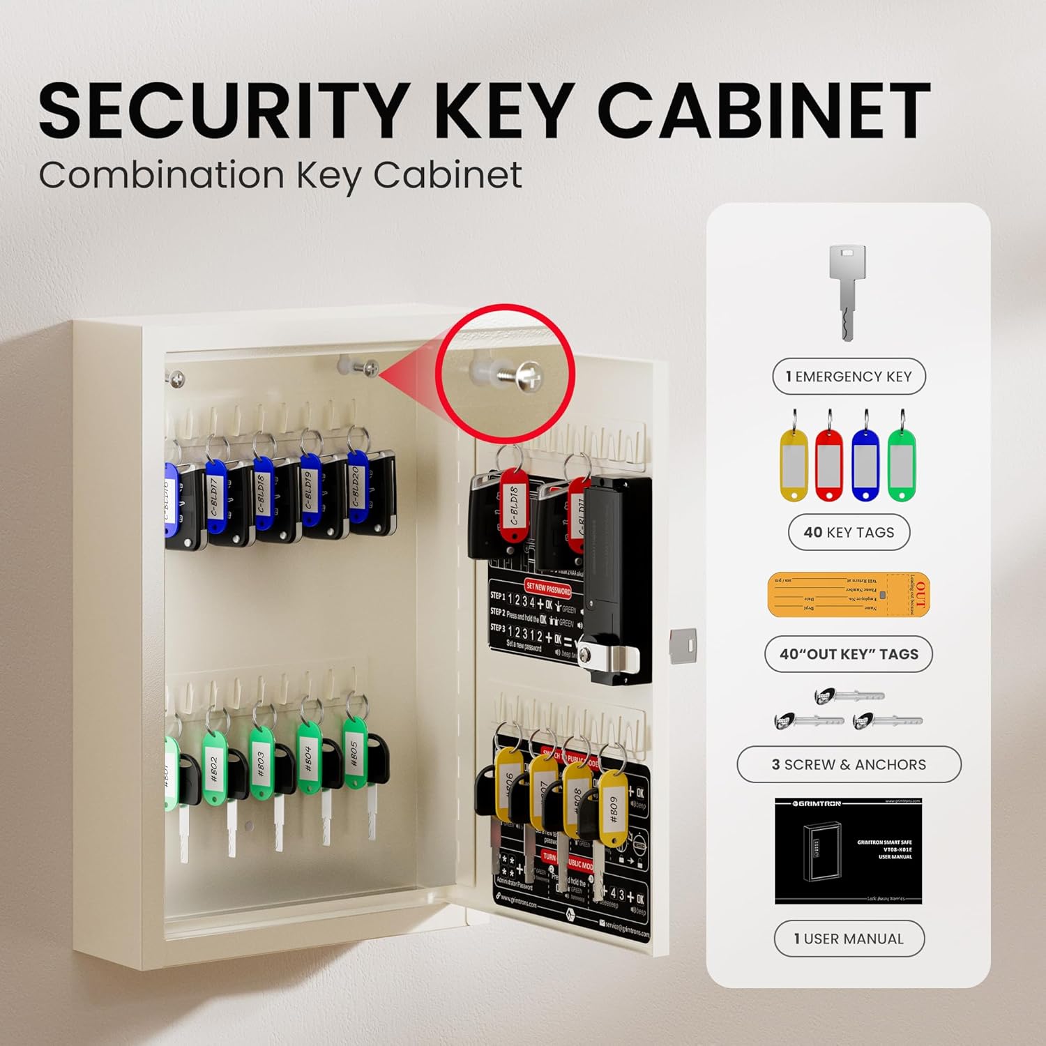 Thumbnail 2 de Grimtron 40 Keys Electronic Wall-Mounted Key Lock Box with Code (Private, Public & Password Hiding Mode)