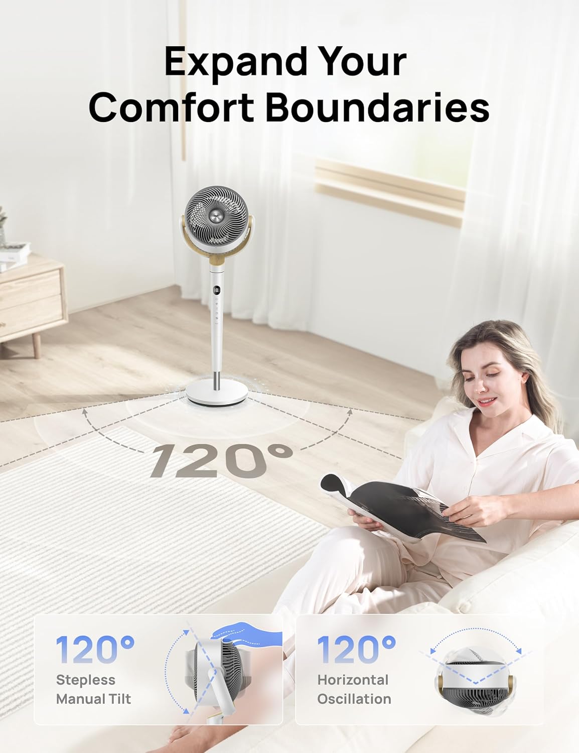 Thumbnail 4 de Dreo 20dB Ultra Quiet Standing Pedestal Fan with Remote, 120° Oscillation and 9 Speeds (Adjustable Height)