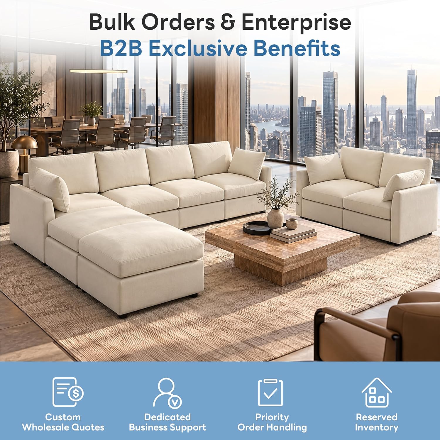 Detalle 1 de Iroomy ZLUS-MDL006-3S+O L-Shaped Modular Sectional Sofa with Ottoman, Chenille