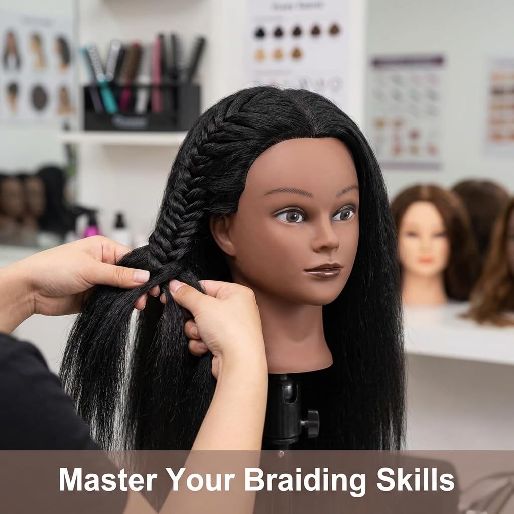 Detalle de HAPOWELL 100% Real Hair Mannequin Head, 16-Inch Braiding Practice Doll