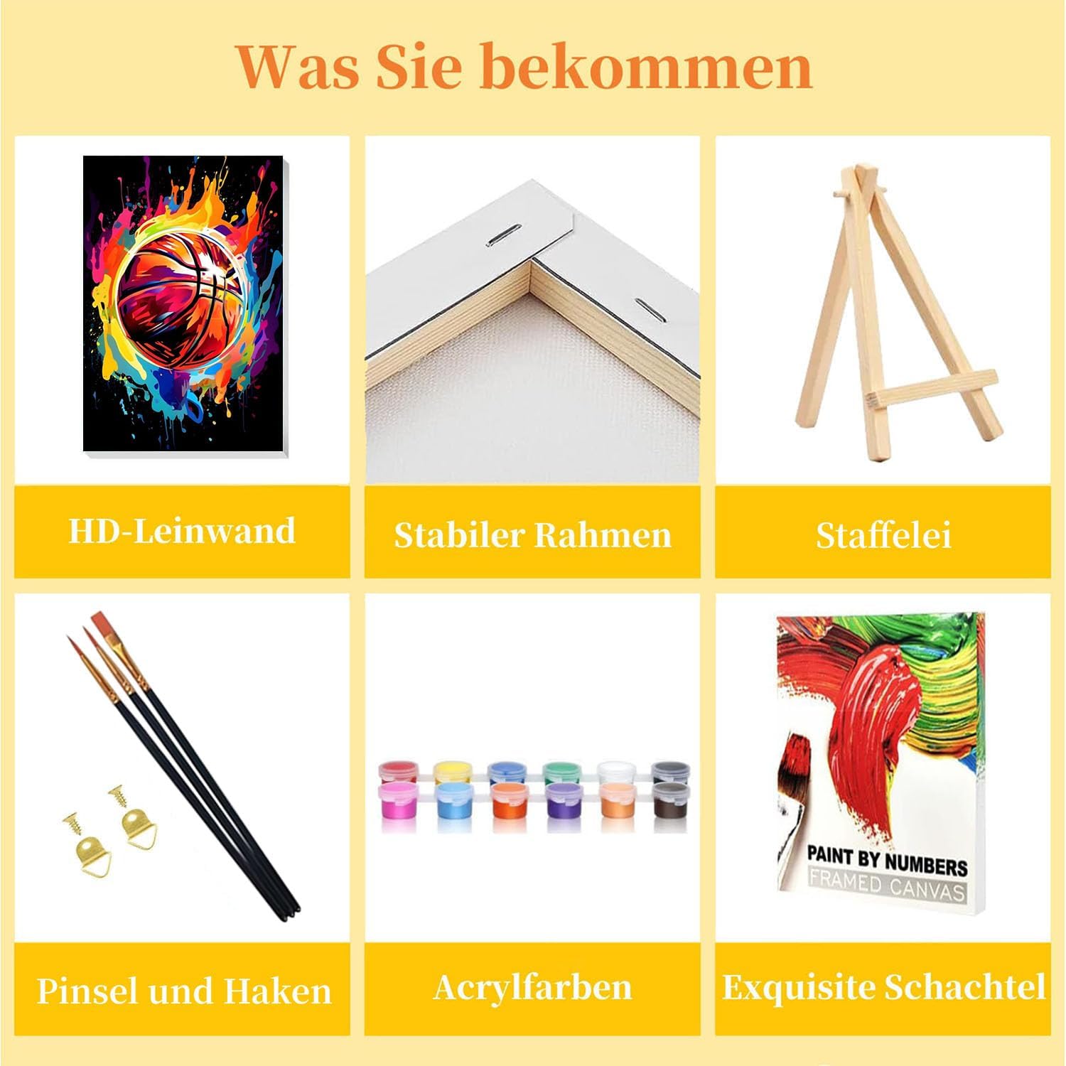 Thumbnail 5 de Arttoplus Malen Nach Zahlen Kinder mit Rahmen und Holzstaffelei – Basketball, 20x20 cm Rasterbild für Anfänger ab 5 Jahren