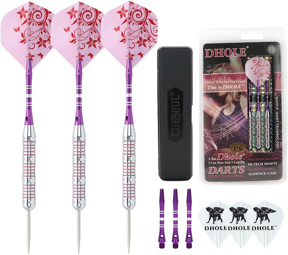 CUESOUL Pink Mesdames – lot de 3 fléchettes acier 21 g avec accessoires en aluminium