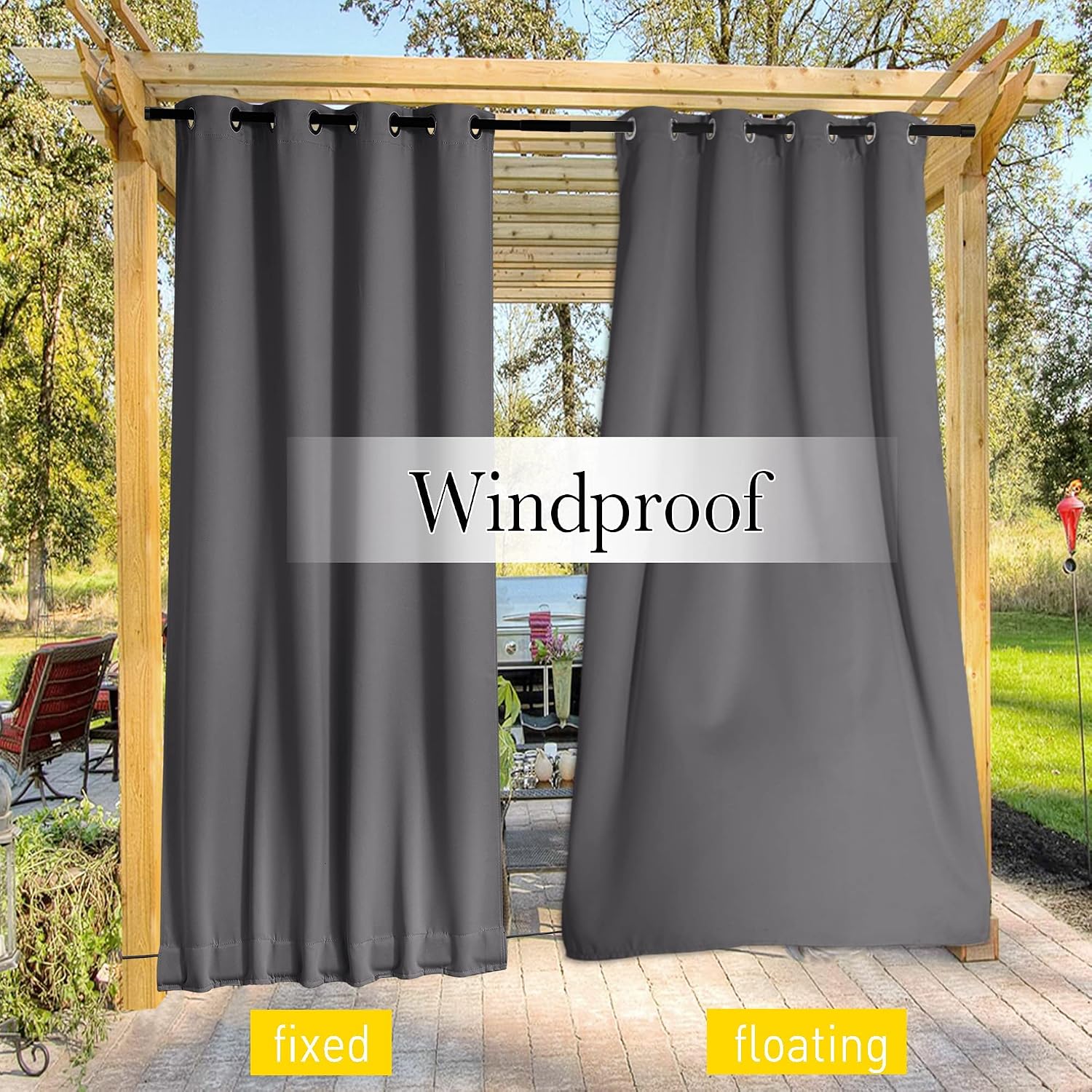 Detalle de NICETOWN NTUSCGMBR1OTD2 Outdoor Curtains, Waterproof Blackout, 52 x 95 Inches