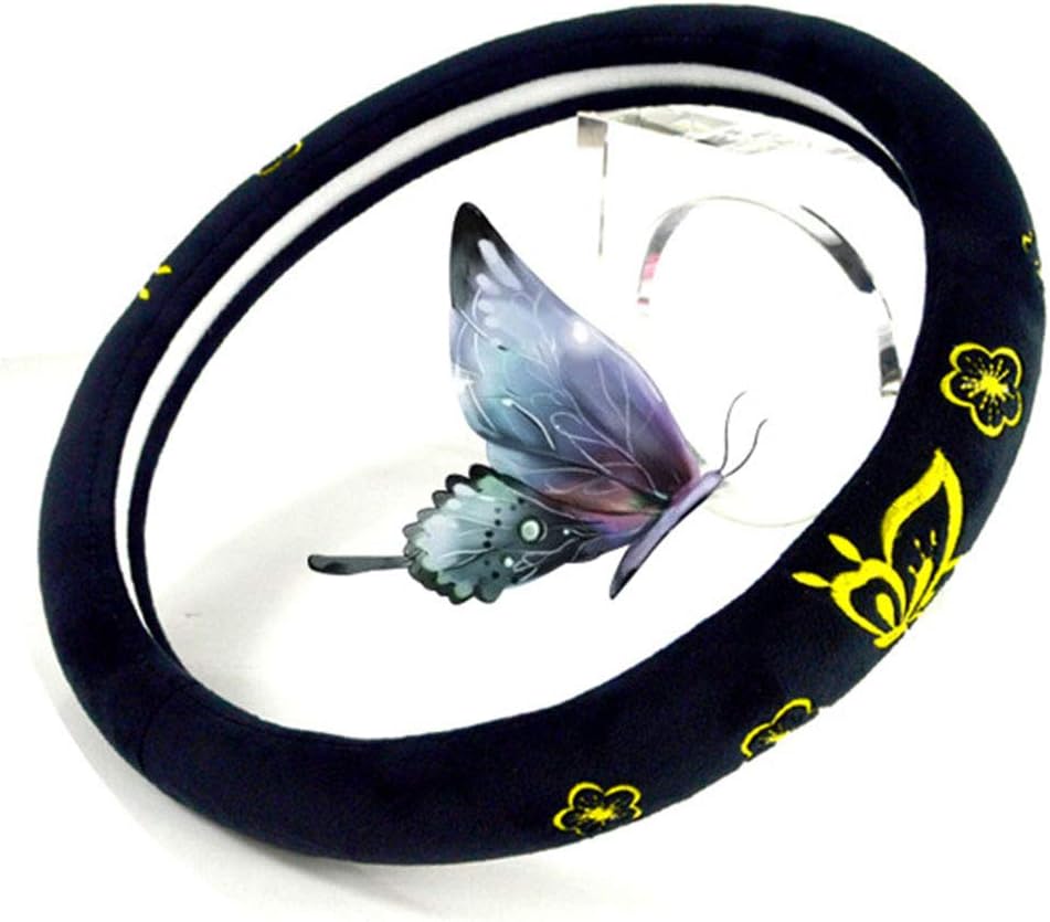 Detalle de Mayco Bell 2018 Automotive Women Embroidery Steering Wheel Cover – Yellow Butterfly