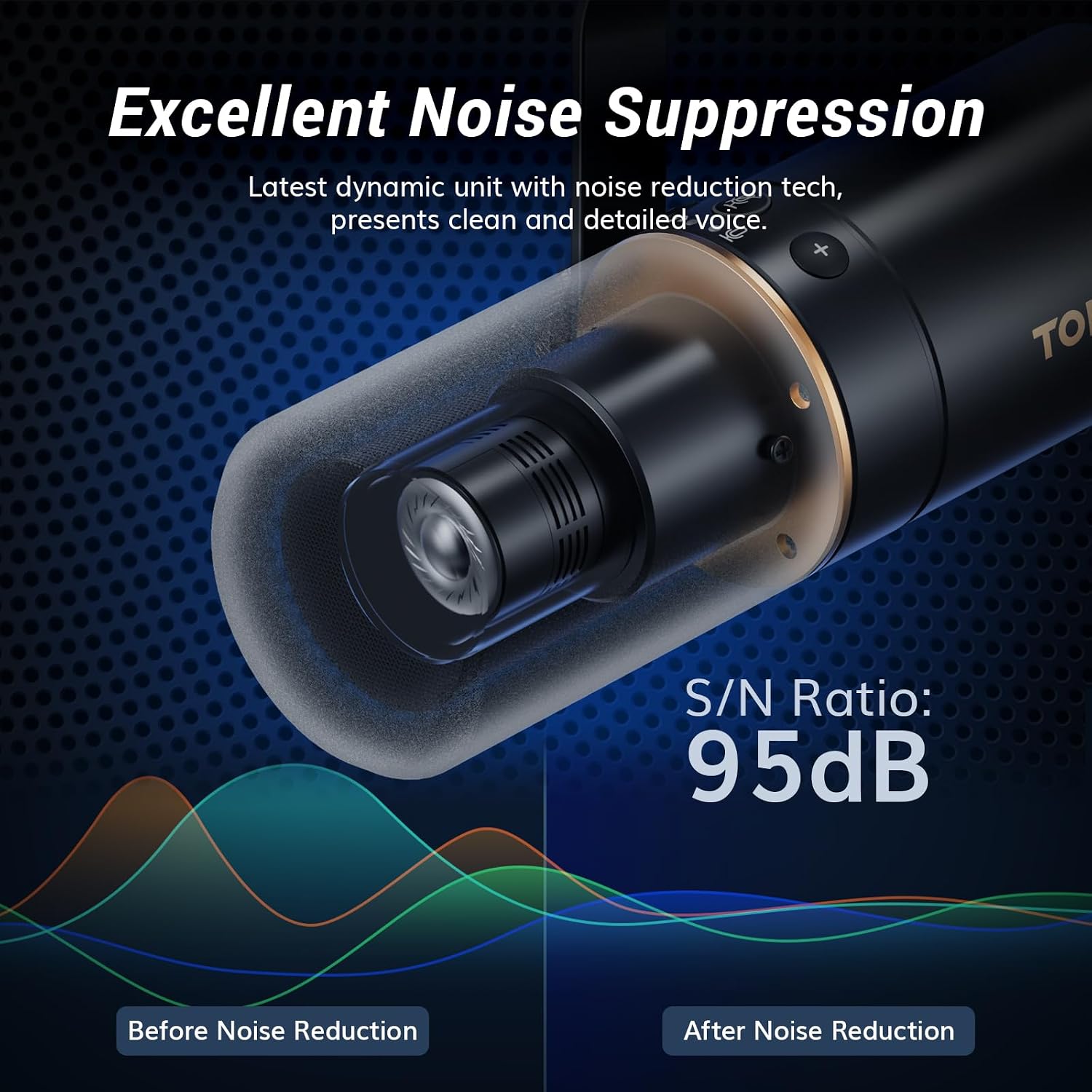 Detalle de TONOR TD510+ dynamische USB/XLR-microfoon met cardioïde opname en arm