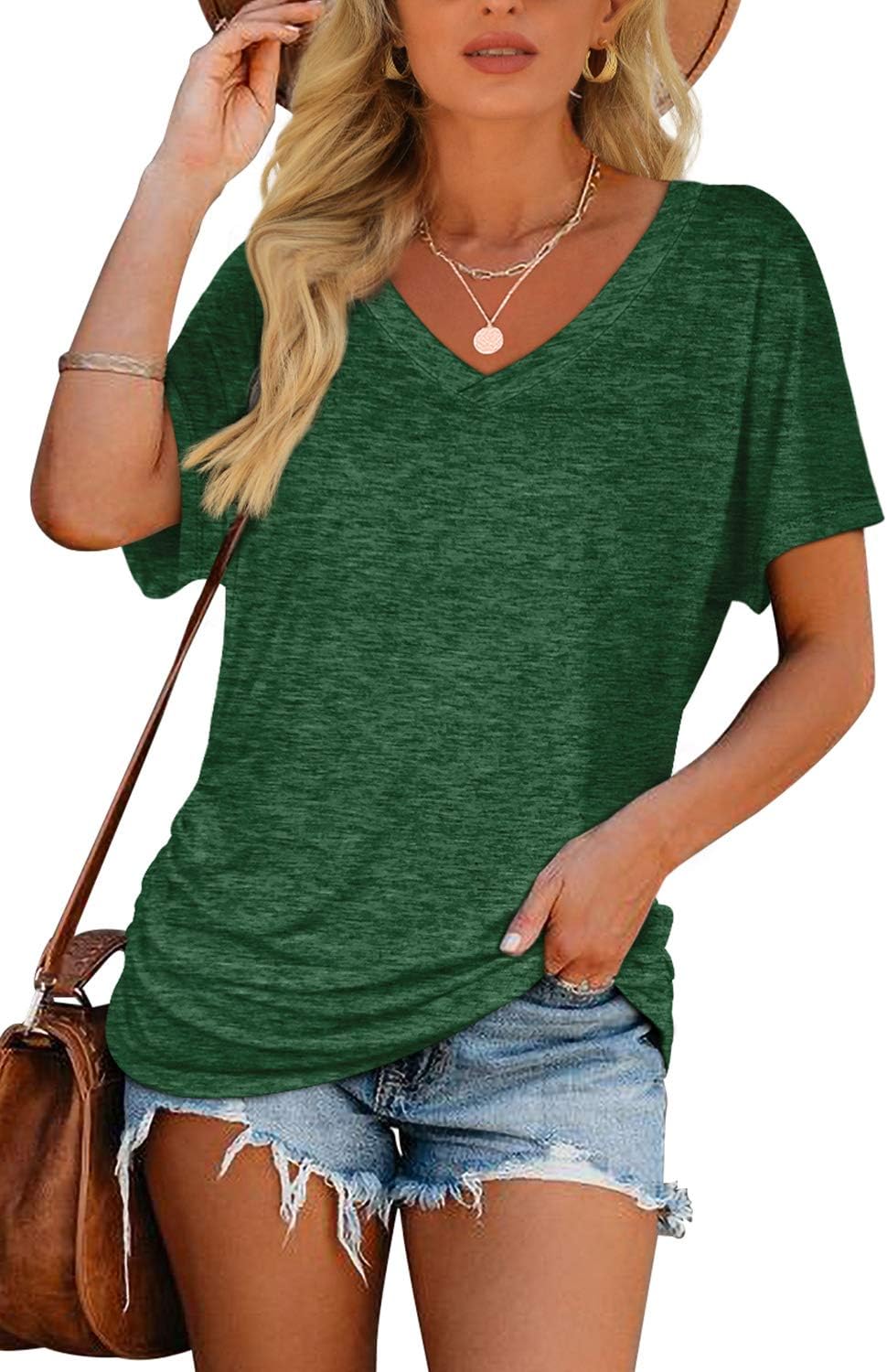 Thumbnail 1 de WIHOLL Women’s V-Neck Dolman Tees with Side Shirring (Short Sleeve, Loose Fit)