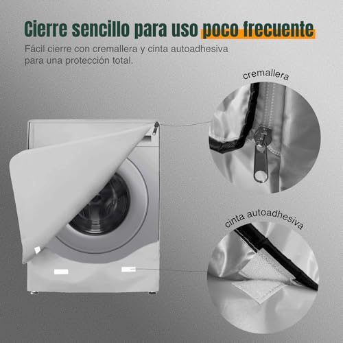 Thumbnail 4 de AWNIC Funda Lavadora Exterior Impermeable 60x64x85 cm con Apertura Frontal y Cremallera — Plateada