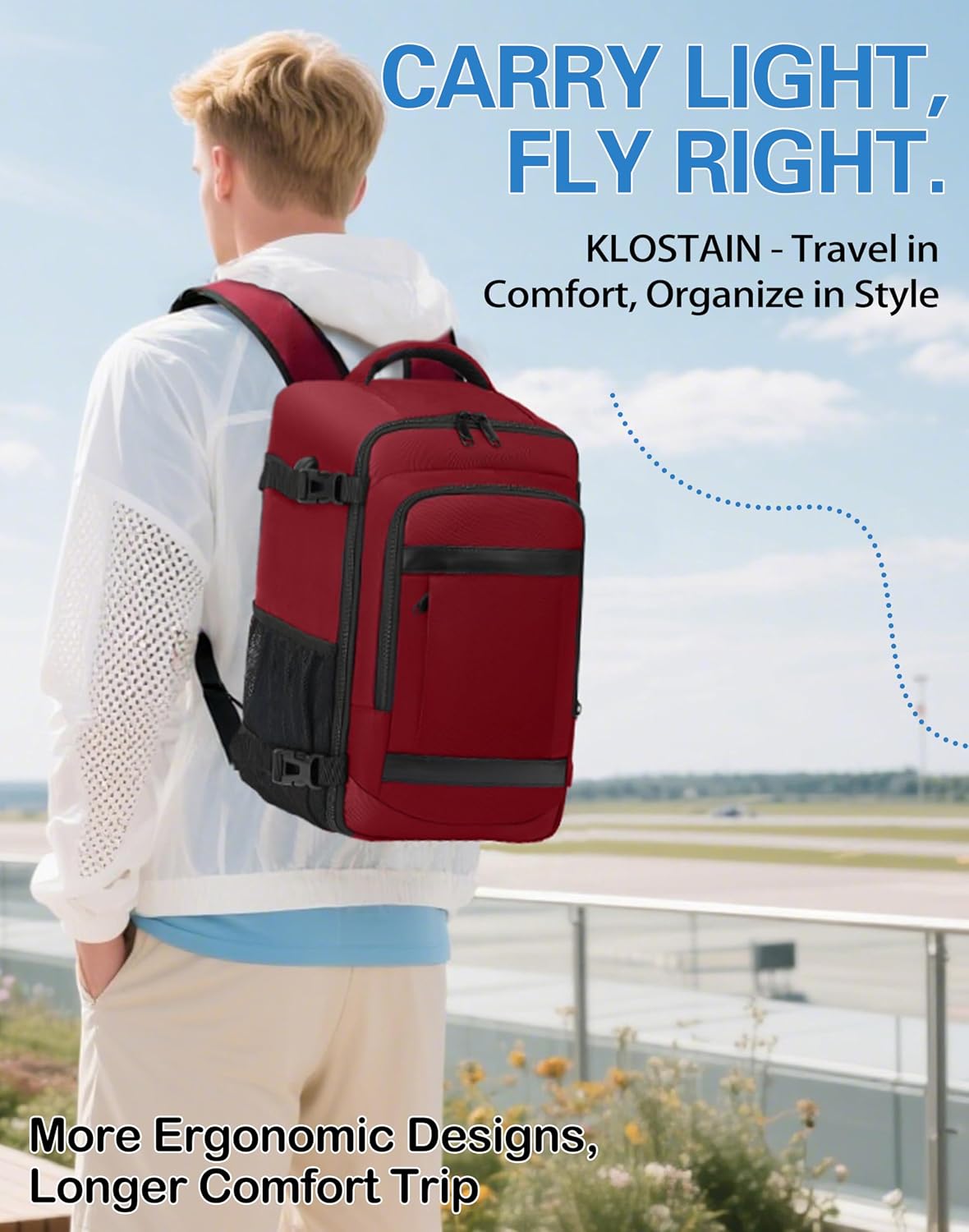 Detalle 2 de KLOSTAIN Ryanair Cabin Bags 40x30x20 Underseat 24L Laptop Carry On Backpack