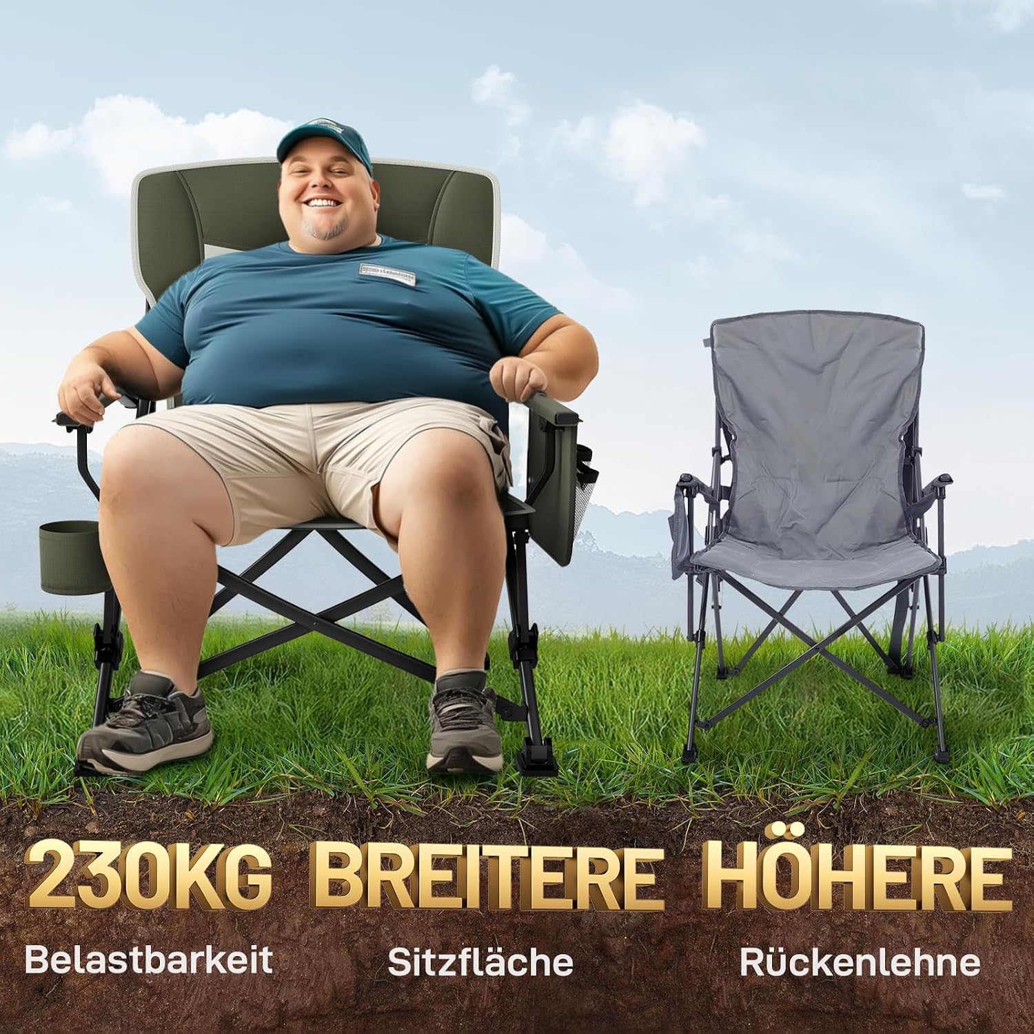 Thumbnail 6 de EVER ADVANCED faltbarer Campingstuhl XL bis 230 kg mit Seitentasche und Getränkehalter