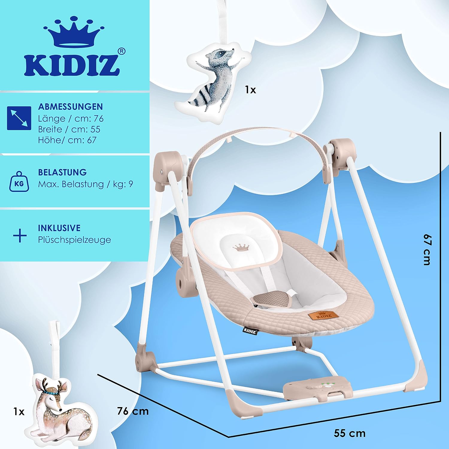 Thumbnail 6 de KIDIZ® Babywippe Babyschaukel mit 5 Geschwindigkeiten – klappbar, inkl. Spielbogen und 5 Naturgeräuschen