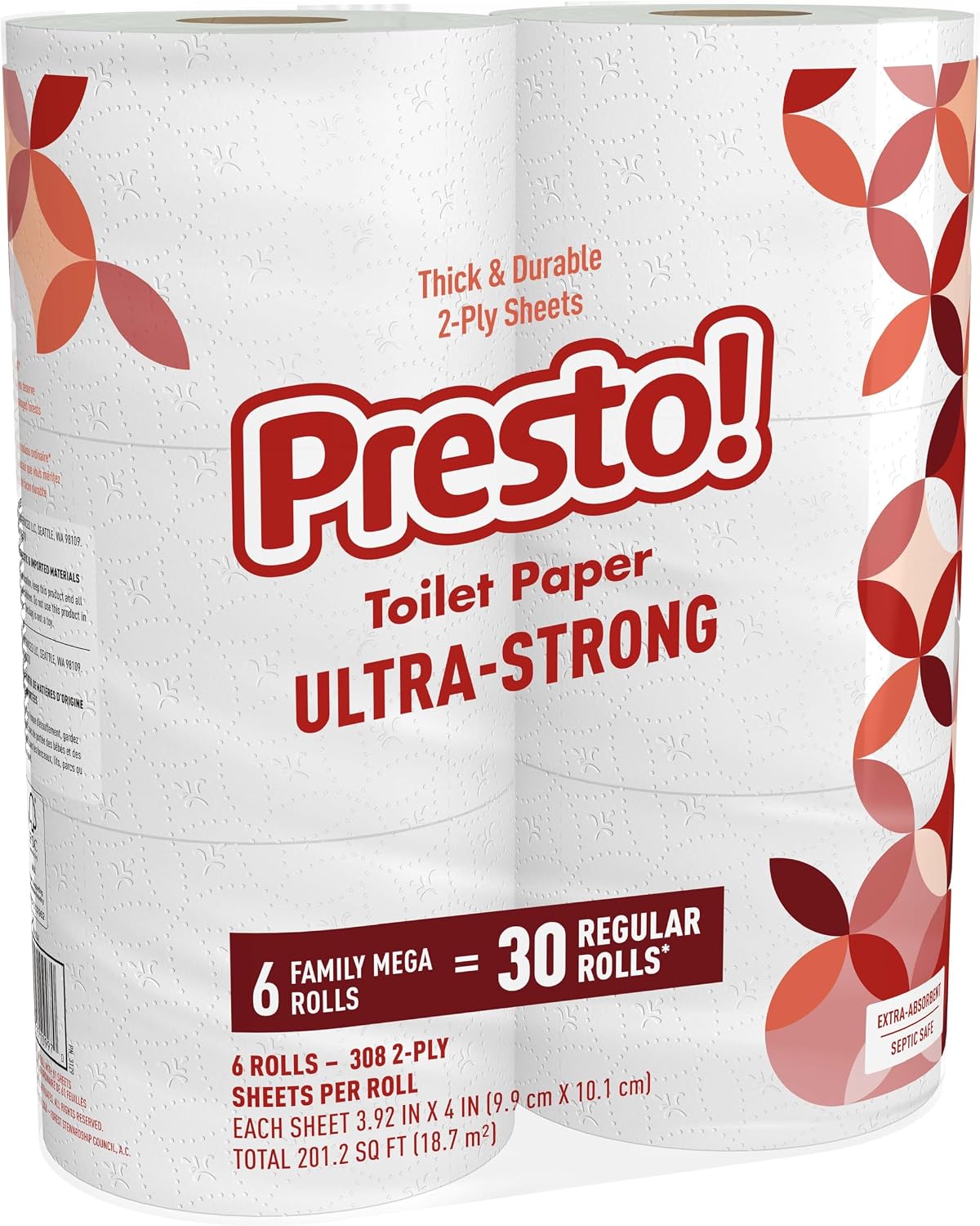 Thumbnail 5 de Amazon Brand - Presto! Ultra-Strong 2-Ply Toilet Paper (24 Mega Rolls, 120 Regular Rolls) Unscented