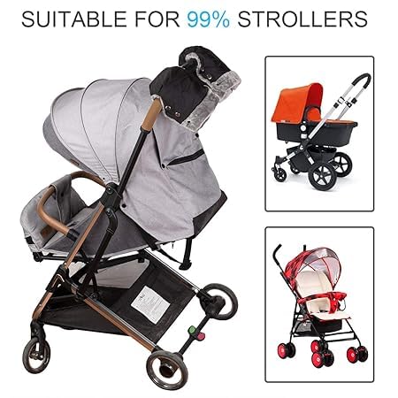Detalle de Fengzio Kinderwagen-Handwärmer mit Fleece, wind- und wasserabweisend, Schwarz