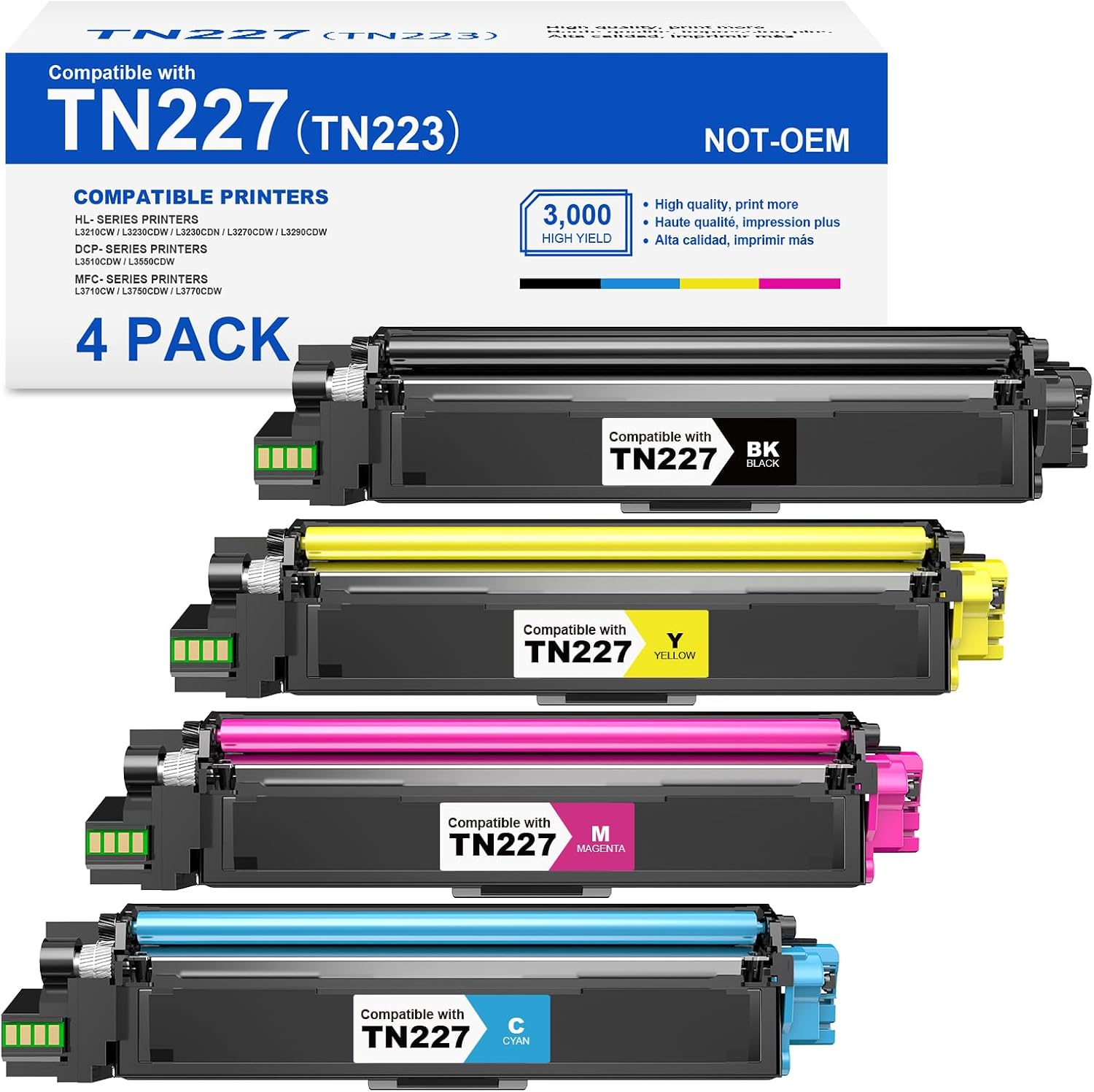 Detalle de Skydo TN227-4P TN227 Toner Cartridge, 4-Pack with Chip, High Yield