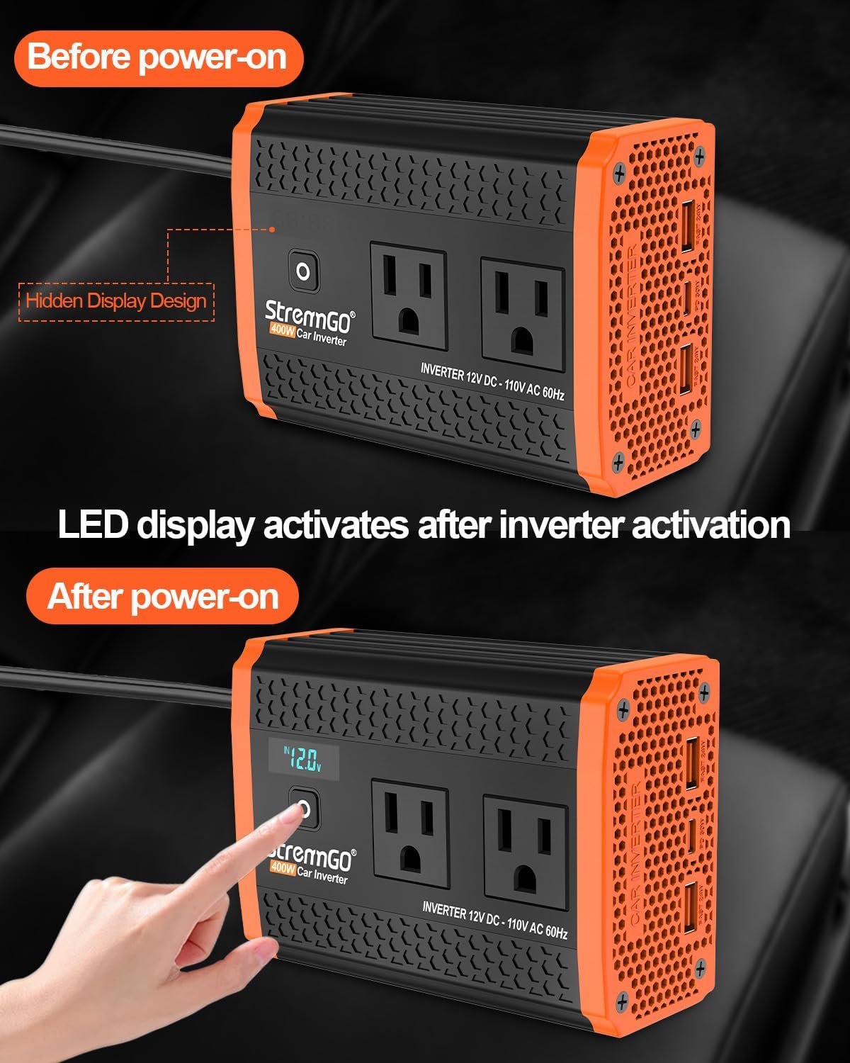 Thumbnail 2 de 400W Car Power Inverter with Dual AC Outlets and USB-C PD Fast Charging (30W)