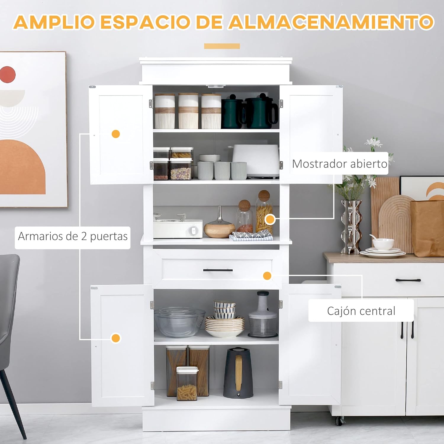 Thumbnail 3 de HOMCOM Alacena de Cocina Aparador para Microondas 4 Puertas 🍽