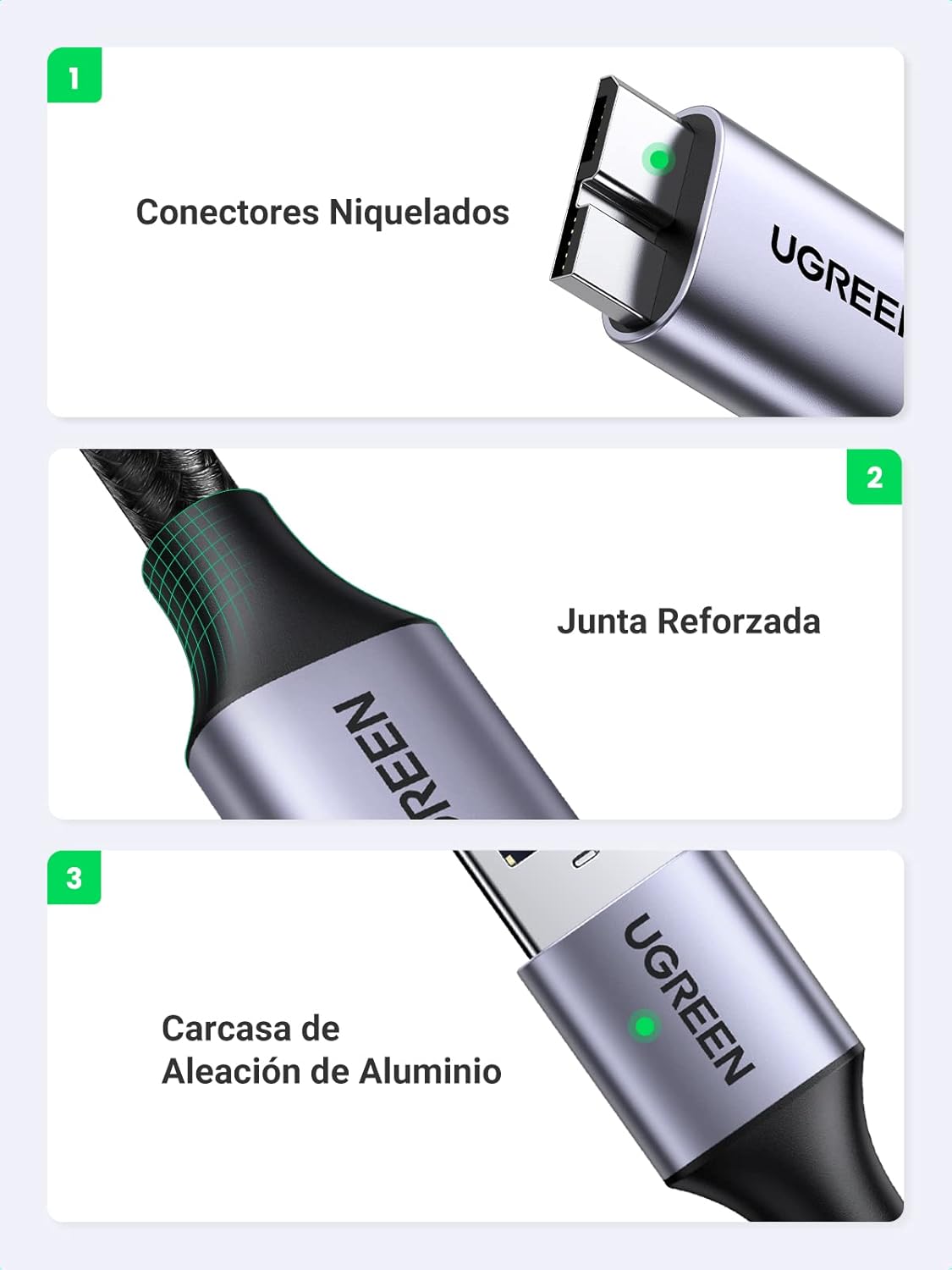 Thumbnail 5 de UGREEN Cable USB 3.0 Tipo A a Micro B para Disco Duro 🚀