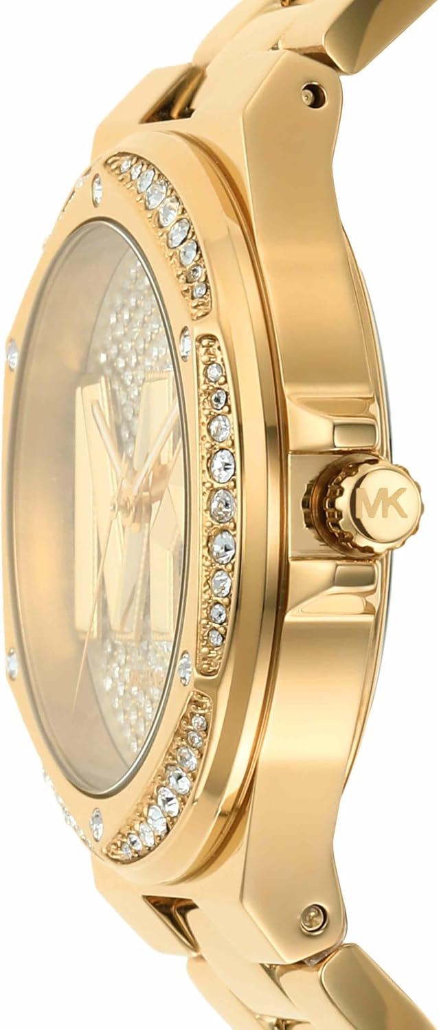 Detalle de Michael Kors Lennox Damenuhr – goldfarbenes Quarzwerk mit Edelstahlarmband