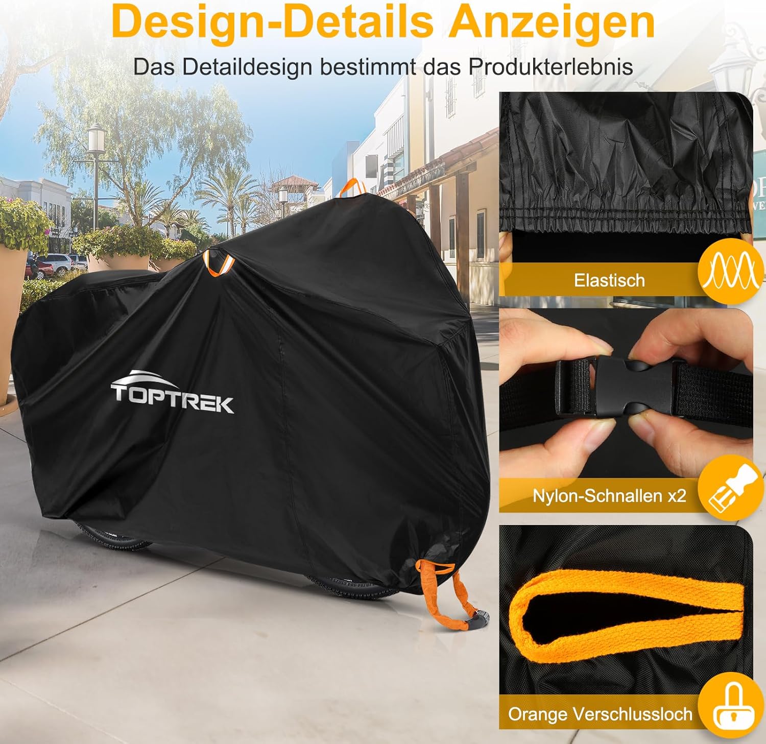 Detalle 2 de toptrek Fahrradabdeckung für 3 Fahrräder 220 × 120 × 110 cm – wasserdicht, 210D Oxford-Gewebe