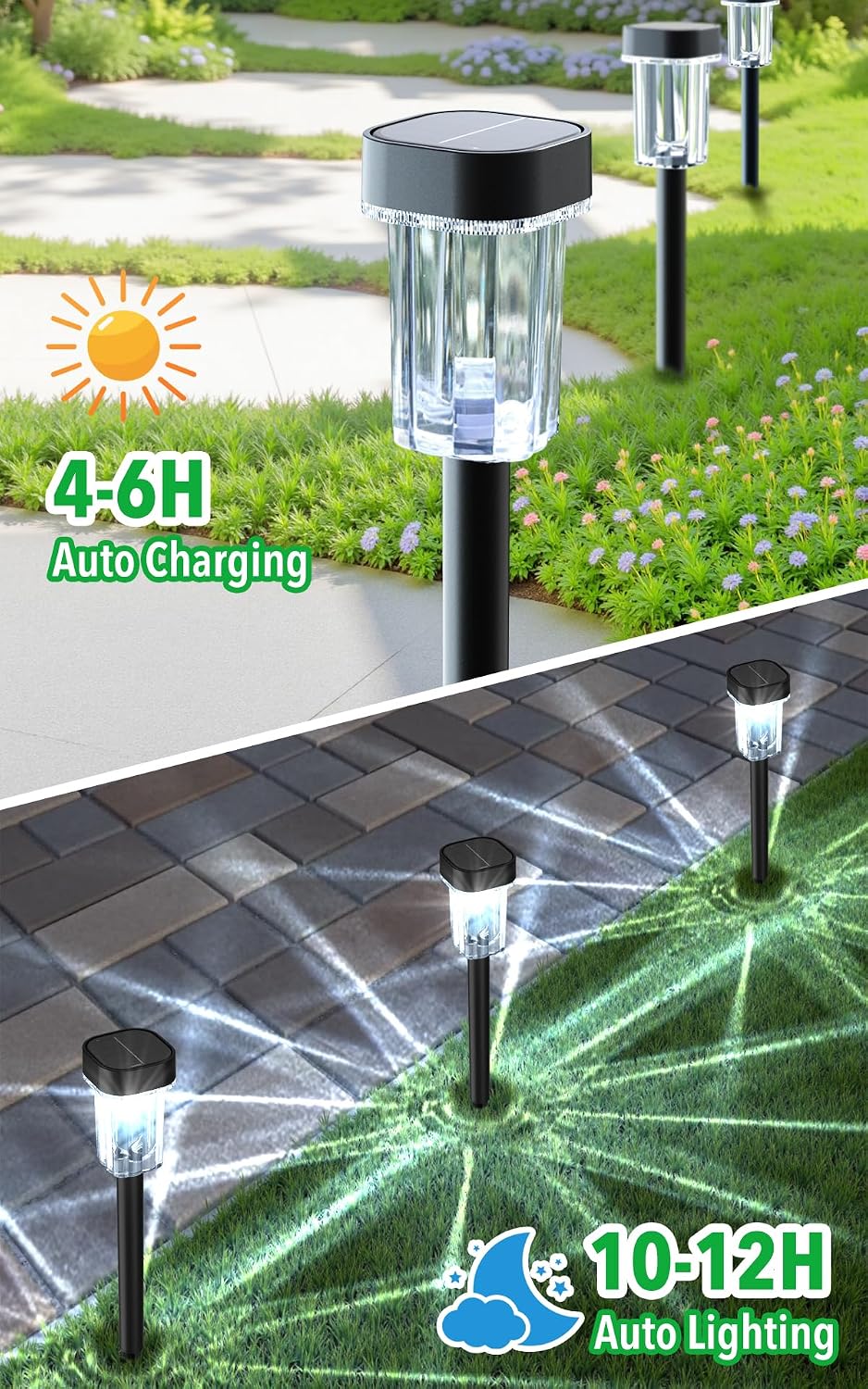 Detalle de LIANGLOME T58-12PKCW Solar Pathway Lights, 12-Pack, 6000K Cool White