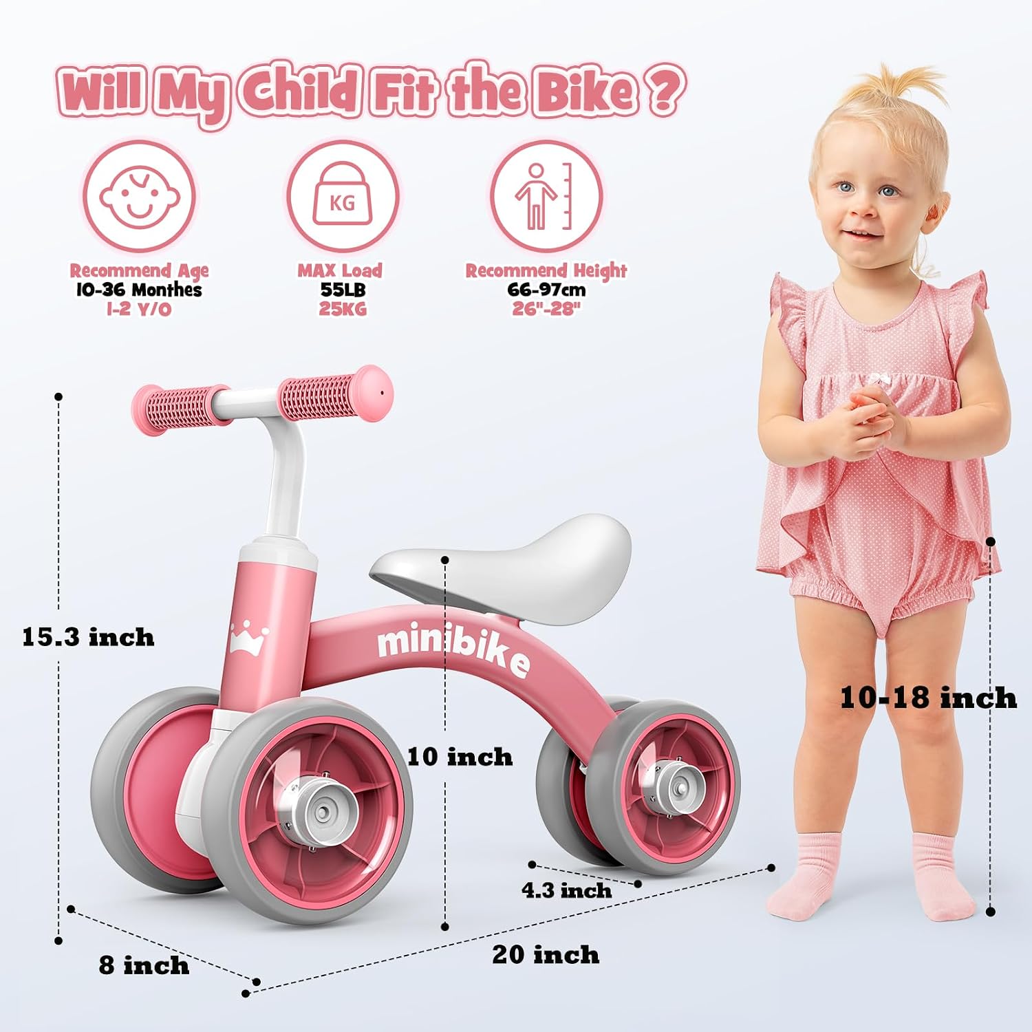 Thumbnail 5 de HappyGoLucky Balance Bike 1-2 Years 4 Wheels