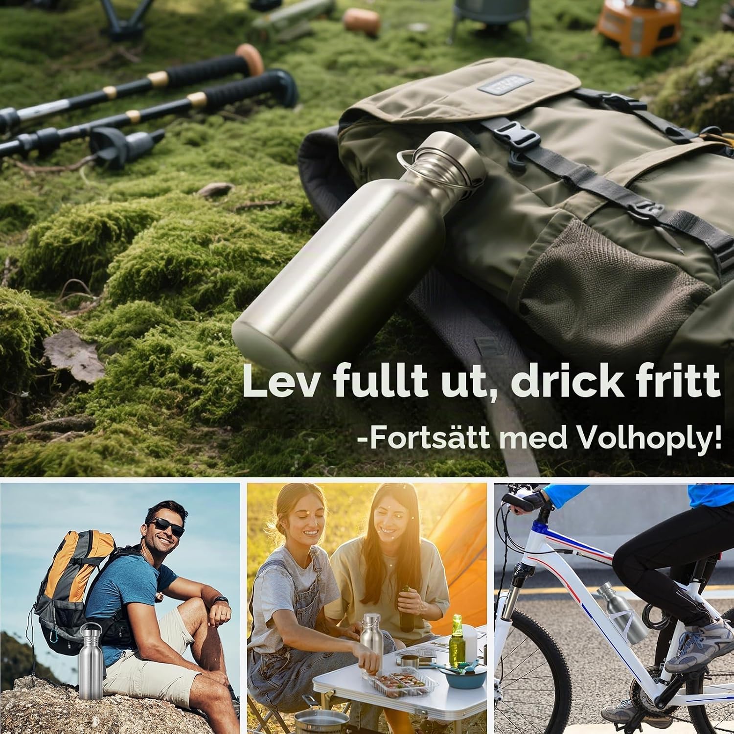 Detalle 2 de Volhoply Volhoply-DCB vattenflaska 600 ml, 2-pack i rostfritt 18/8-stål