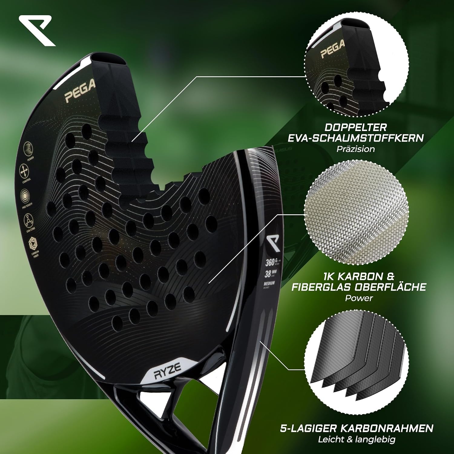 Detalle 2 de RYZE Pegasus Padel Schläger 360 g