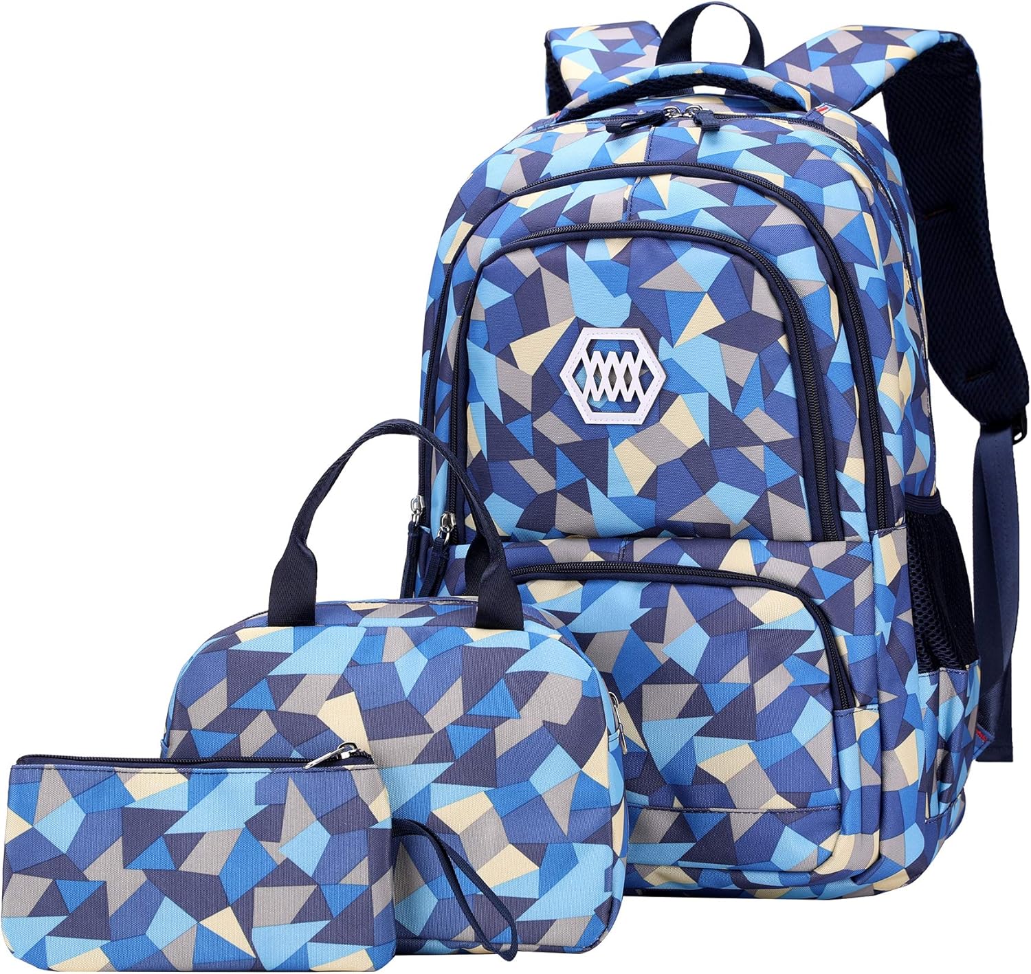 Detalle de SellerFun Girl Geometric Printed 3-in-1 School Bag: Bookbag, Backpack & Lunch Bag