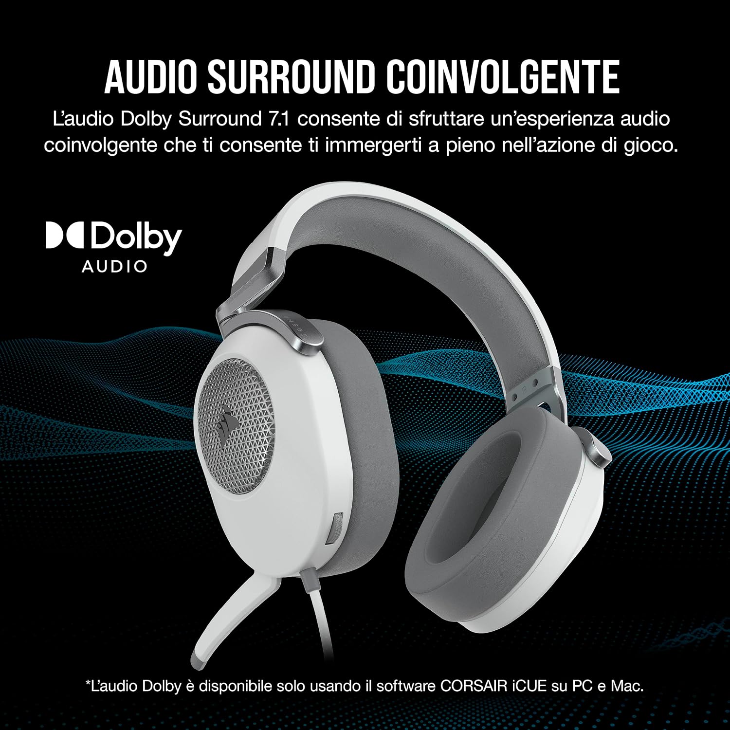 Thumbnail 2 de Corsair HS65 Surround: cuffie gaming cablate multi‑piattaforma 7.1, bianco