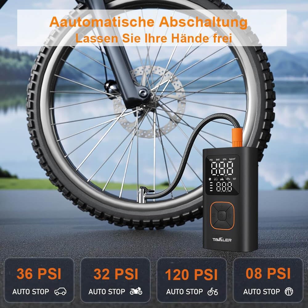 Thumbnail 5 de Tavaler kabellose 150 PSI Akku-Luftpumpe mit Speicherfunktion, Auto-Stop & LED-Licht – kompakt & vielseitig