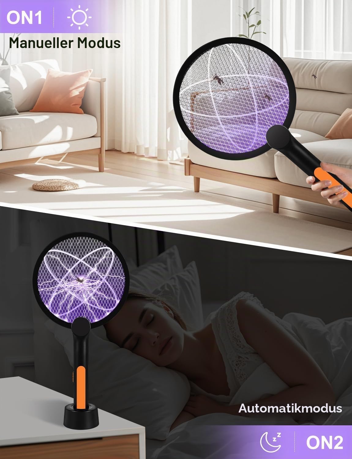 Thumbnail 5 de Bavmosek 4000V Elektrische Fliegenklatsche mit Ladestation – 2 in 1 USB, 1800 mAh Akku