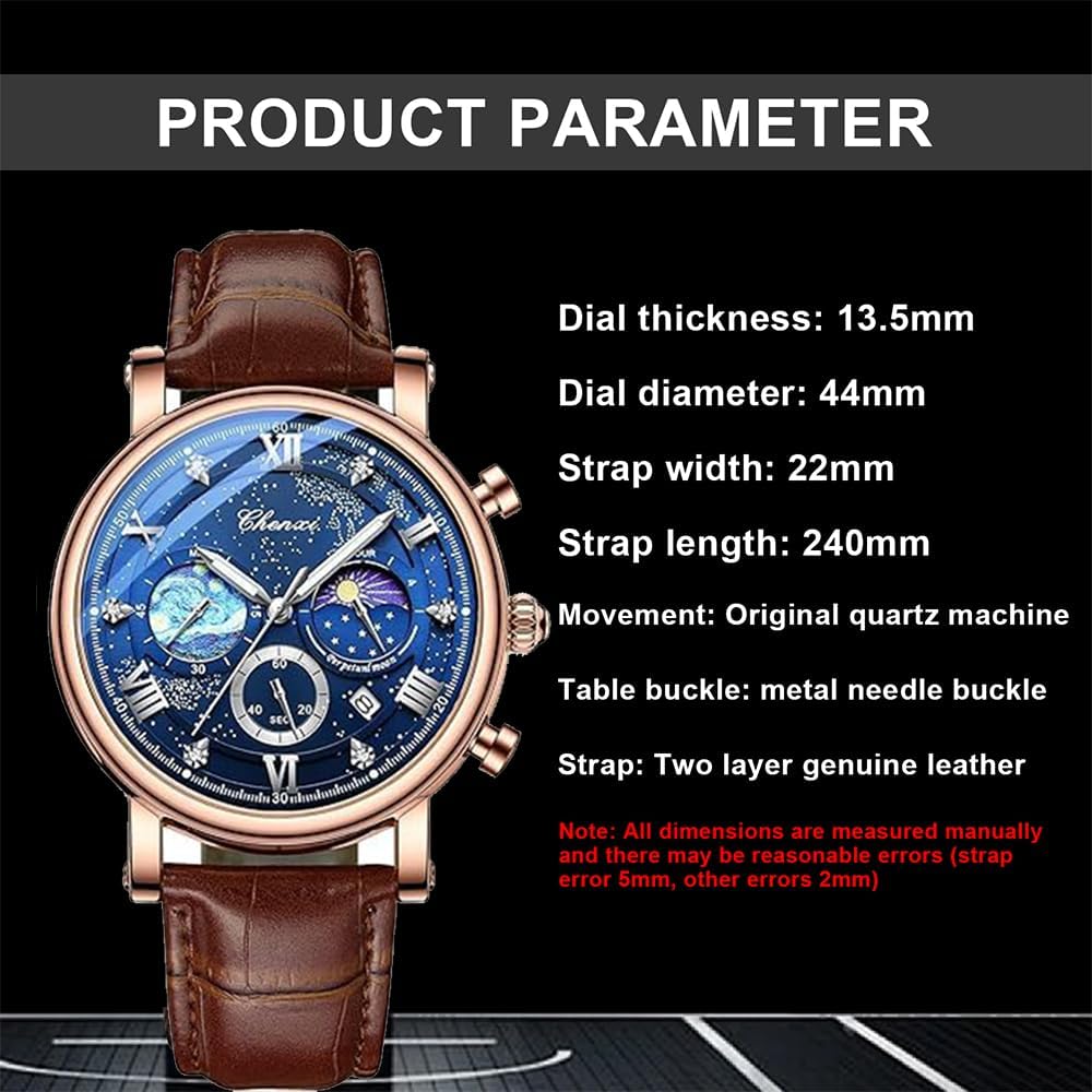 Thumbnail 2 de Tiong Herren Business Chronograph mit Mondphase – Edelstahl & Lederarmband